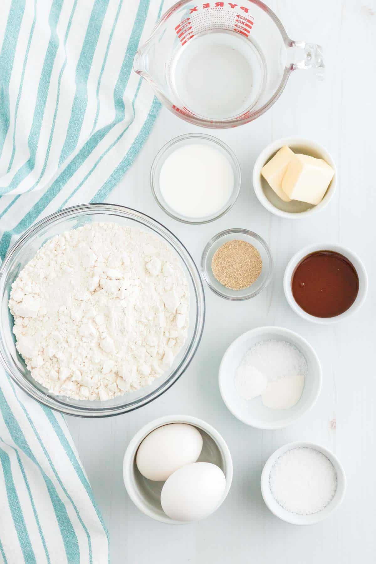 The ingredients for gluten free pretzel nuggets.