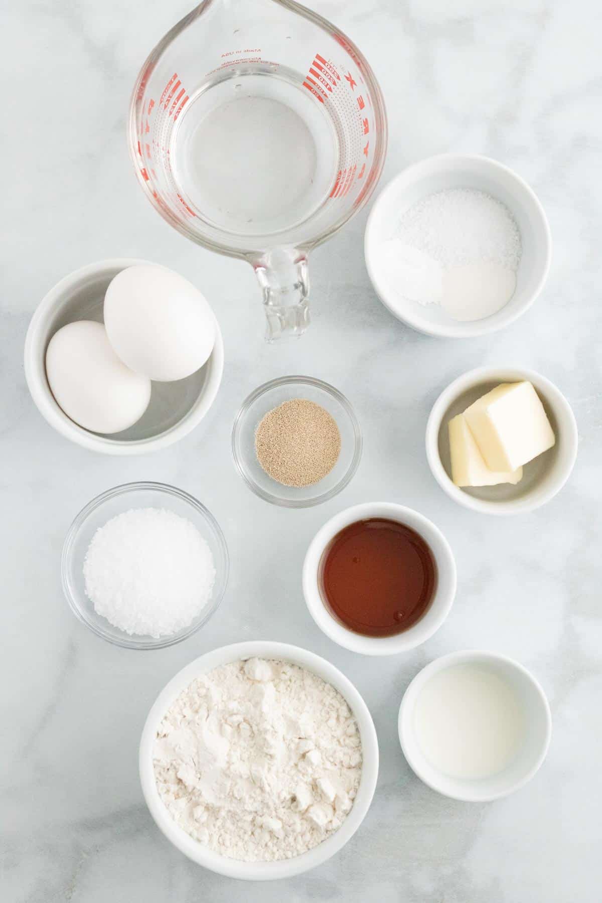 The ingredients for homemade gluten free soft pretzels.