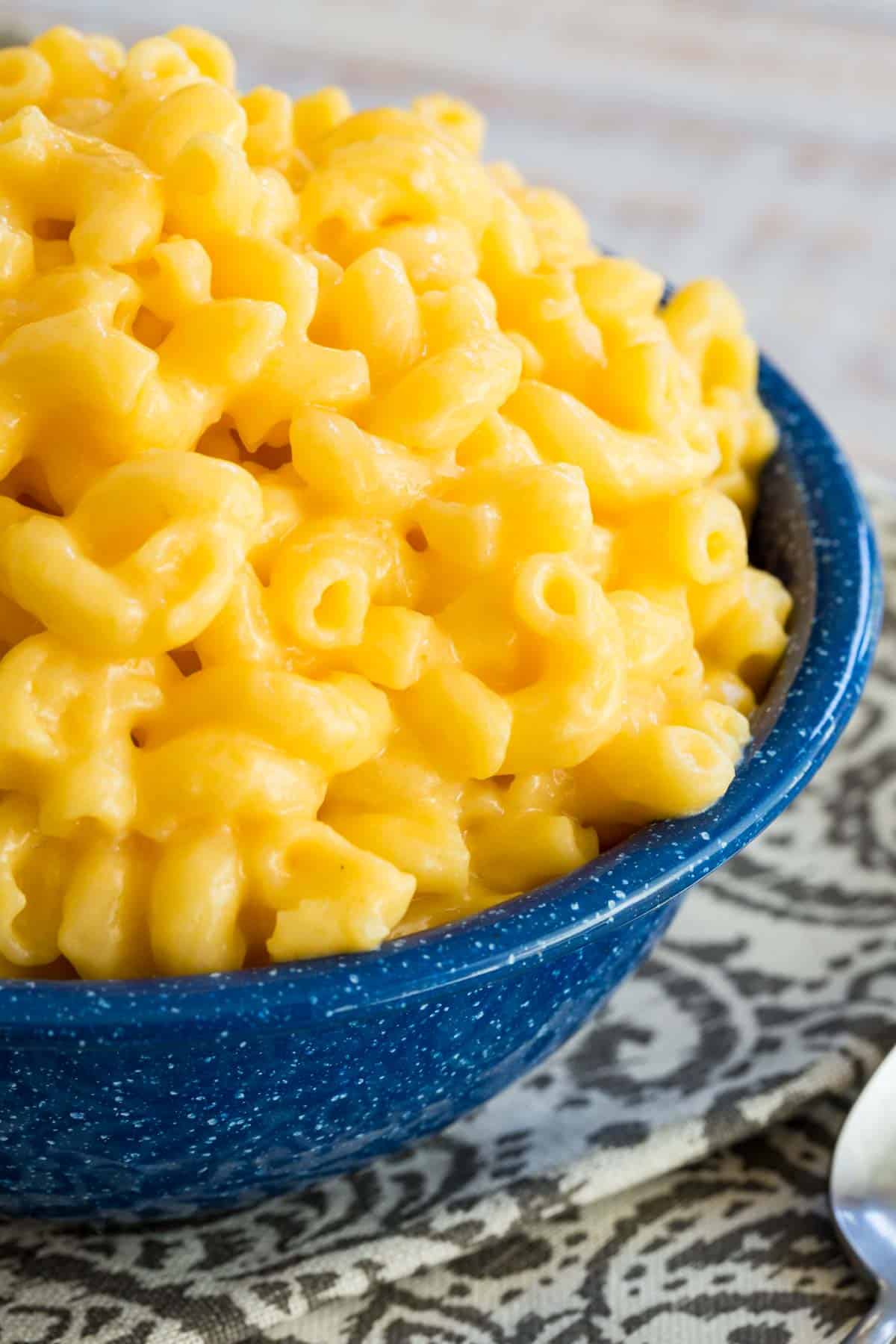 A bowl of gluten free stovetop mac and cheese.