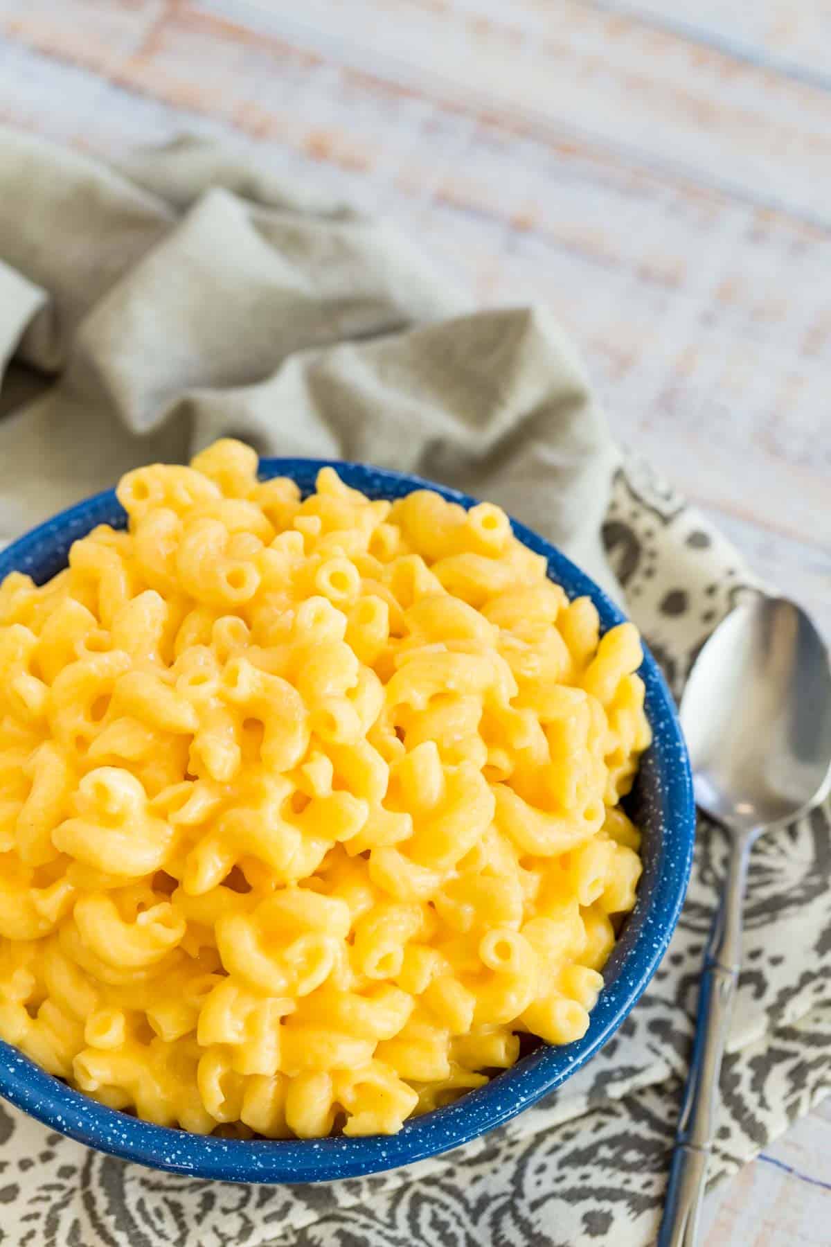 A bowl of gluten free stovetop mac and cheese.