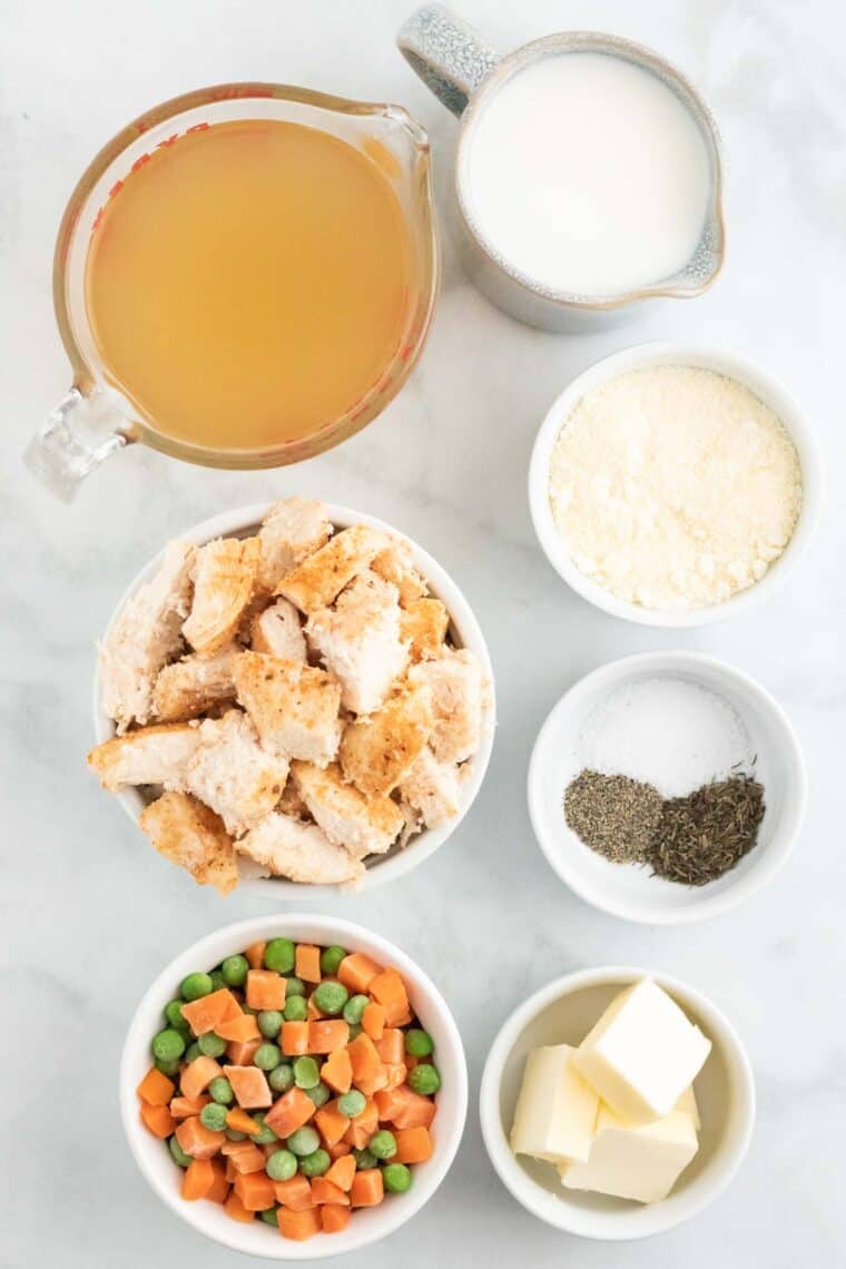 The ingredients for gluten-free chicken and rice casserole.