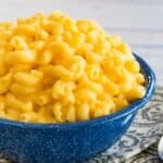 an overfilled bowl of mac and cheese