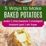 two photos of a baked potato on a plate, one with a fork