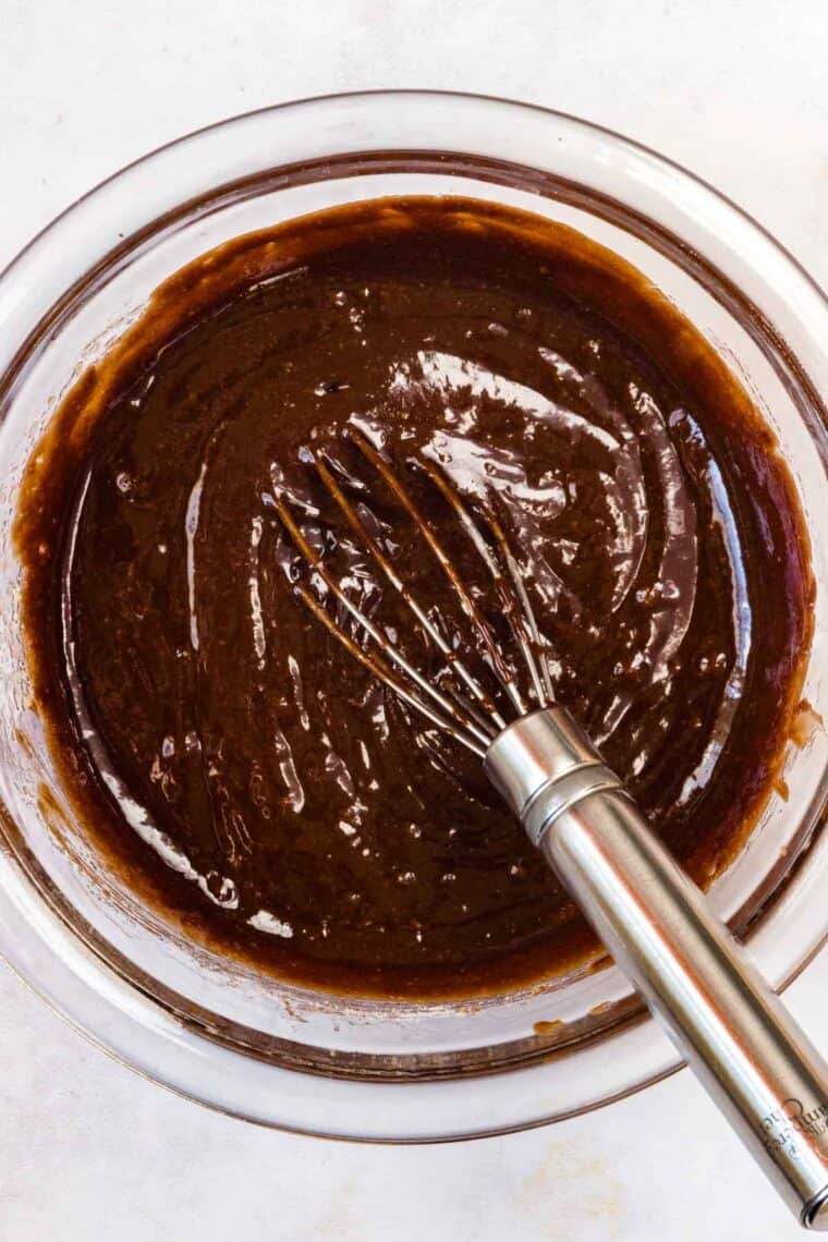 A bowl of brownie batter.