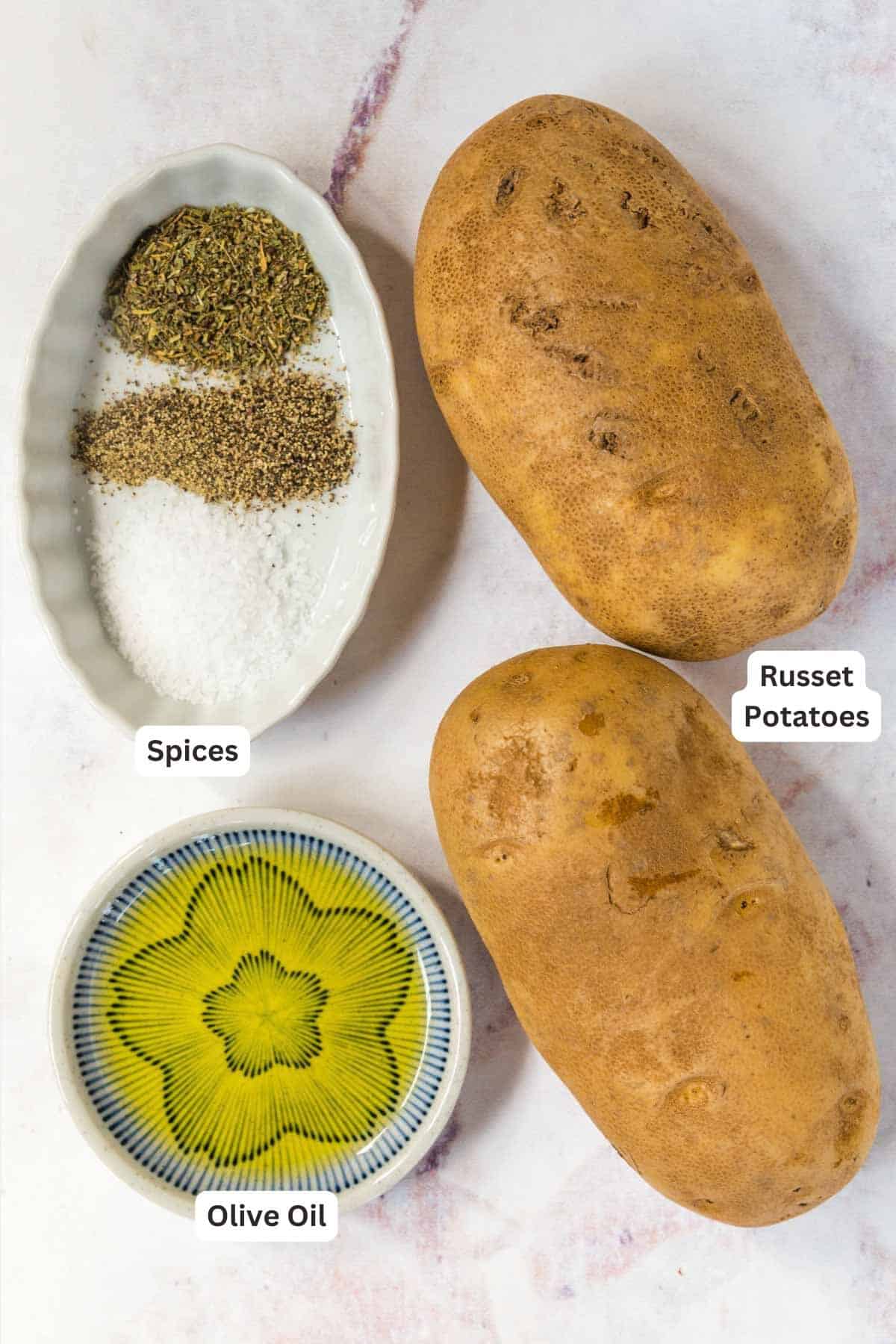 Ingredients for Oven Baked French Fries with Italian Herbs.