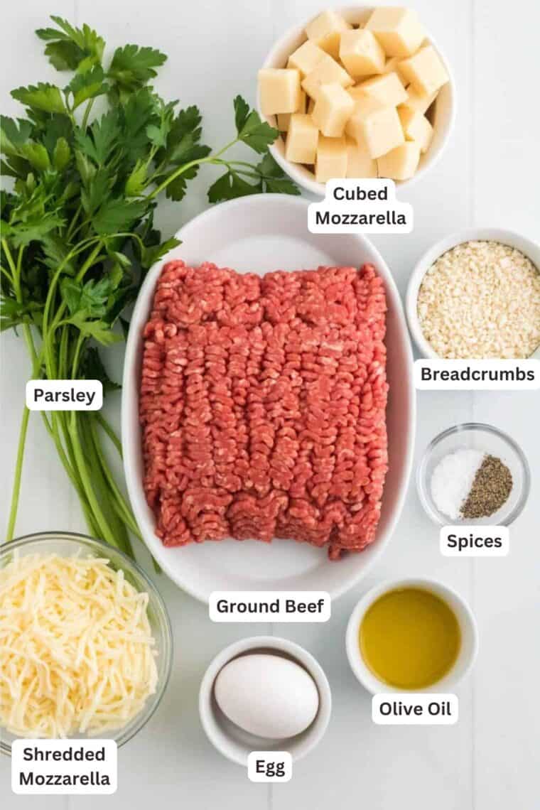 Ingredients for French Onion Stuffed Meatballs.