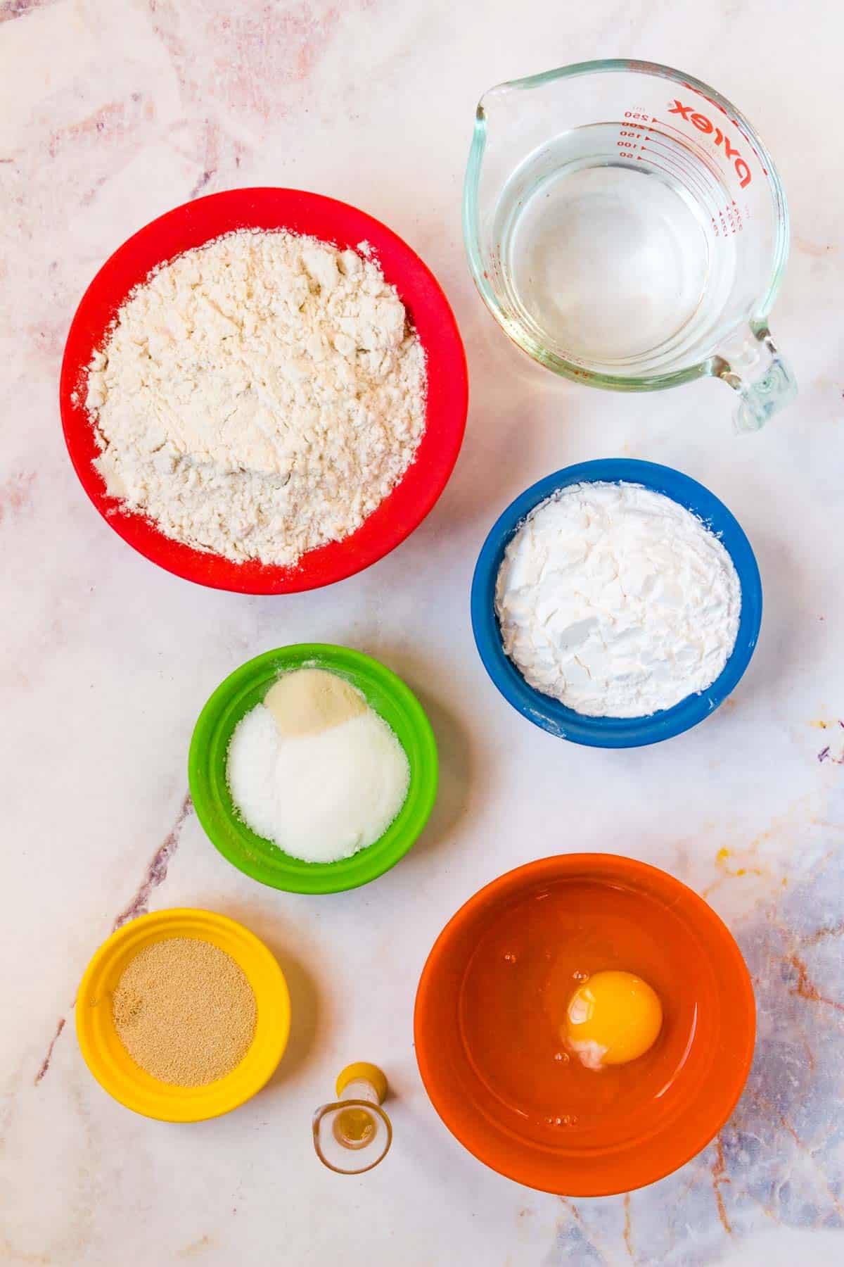 The ingredients for a gluten free French baguette.