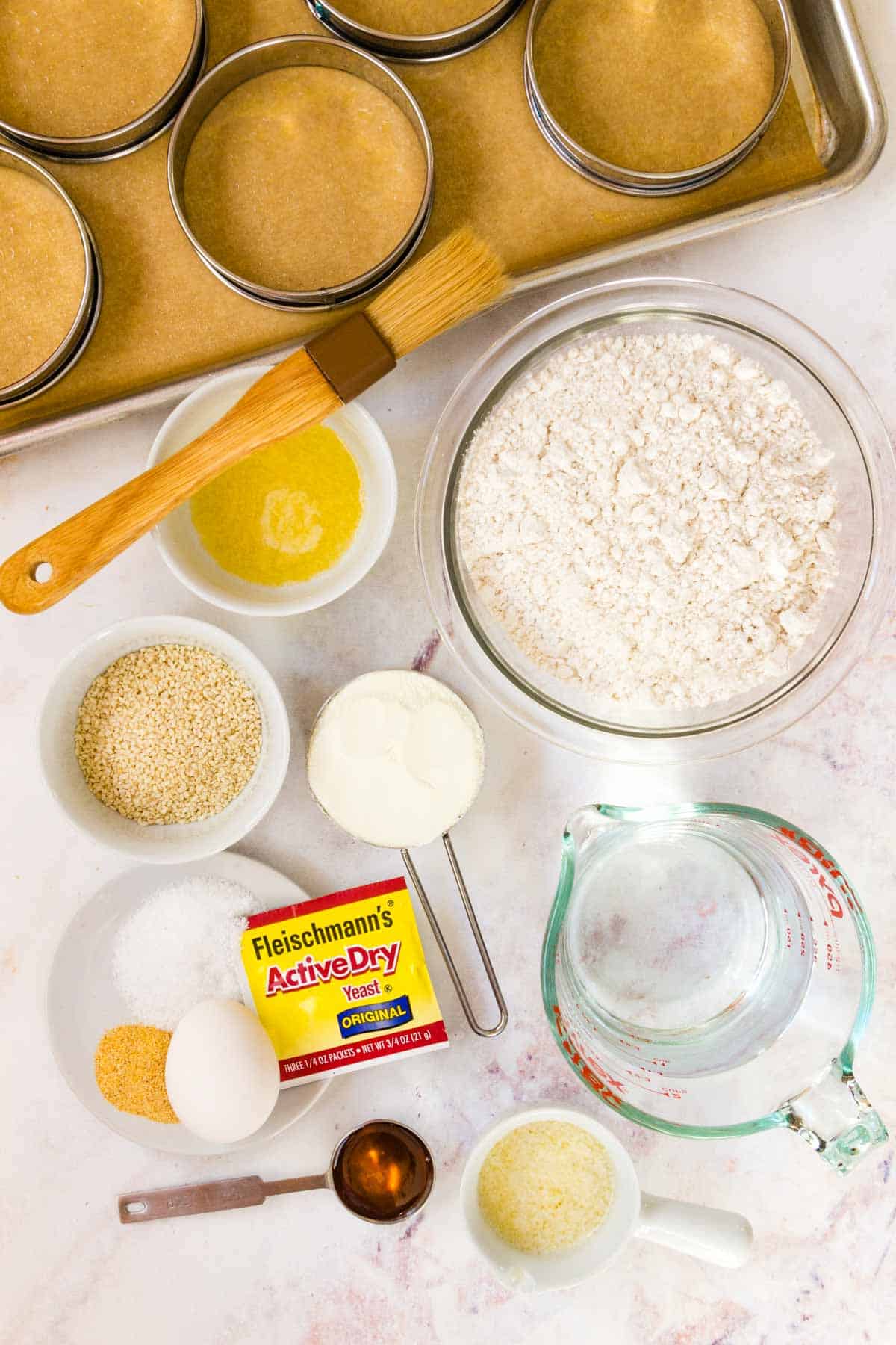 The ingredients for gluten free hamburger buns.