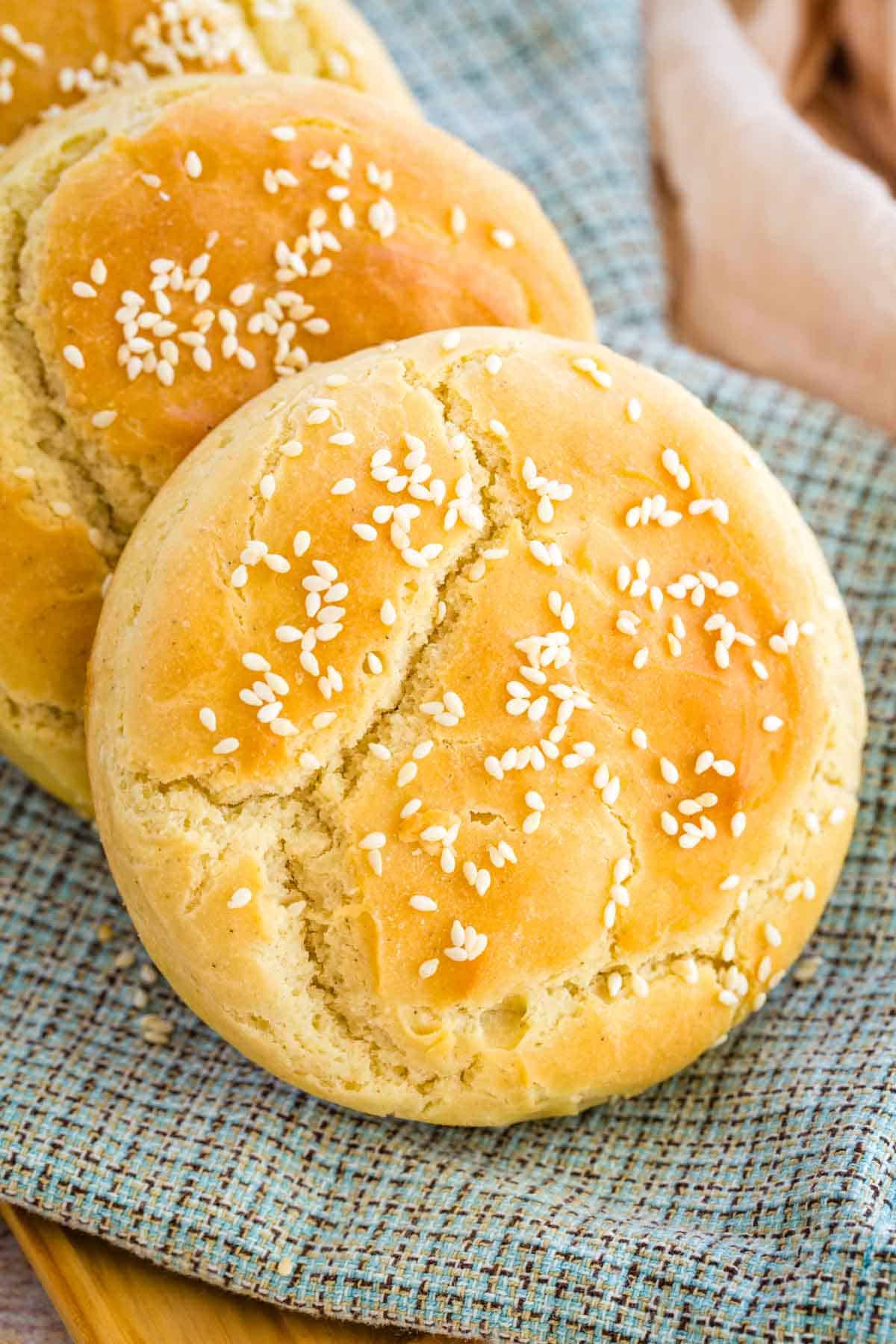 Close up of a gluten free hamburger bun.