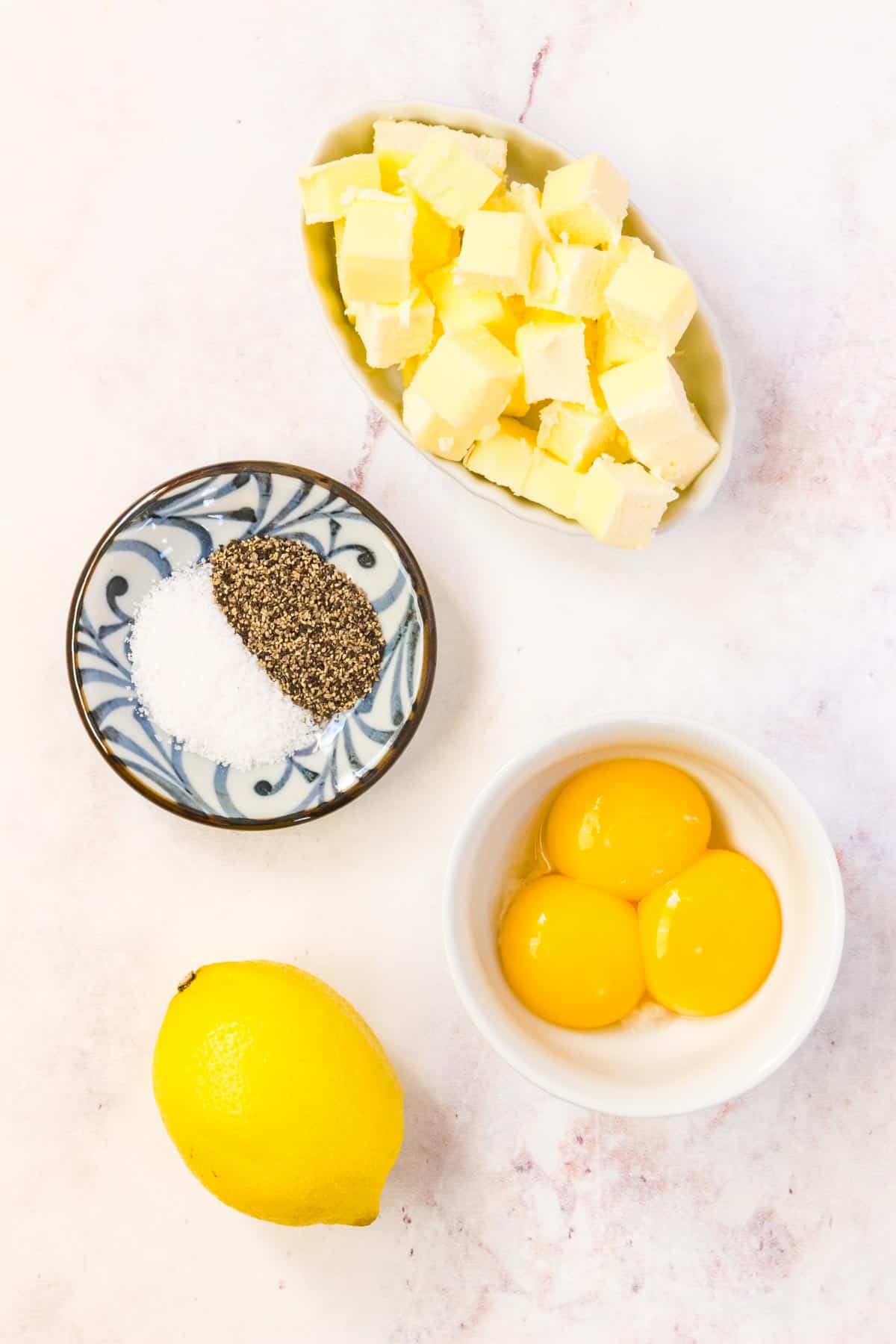 The ingredients for homemade hollandaise sauce.