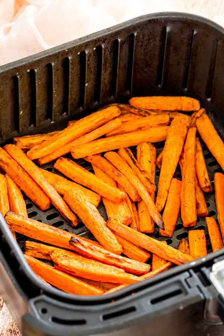 Roasted carrots in an air fryer.
