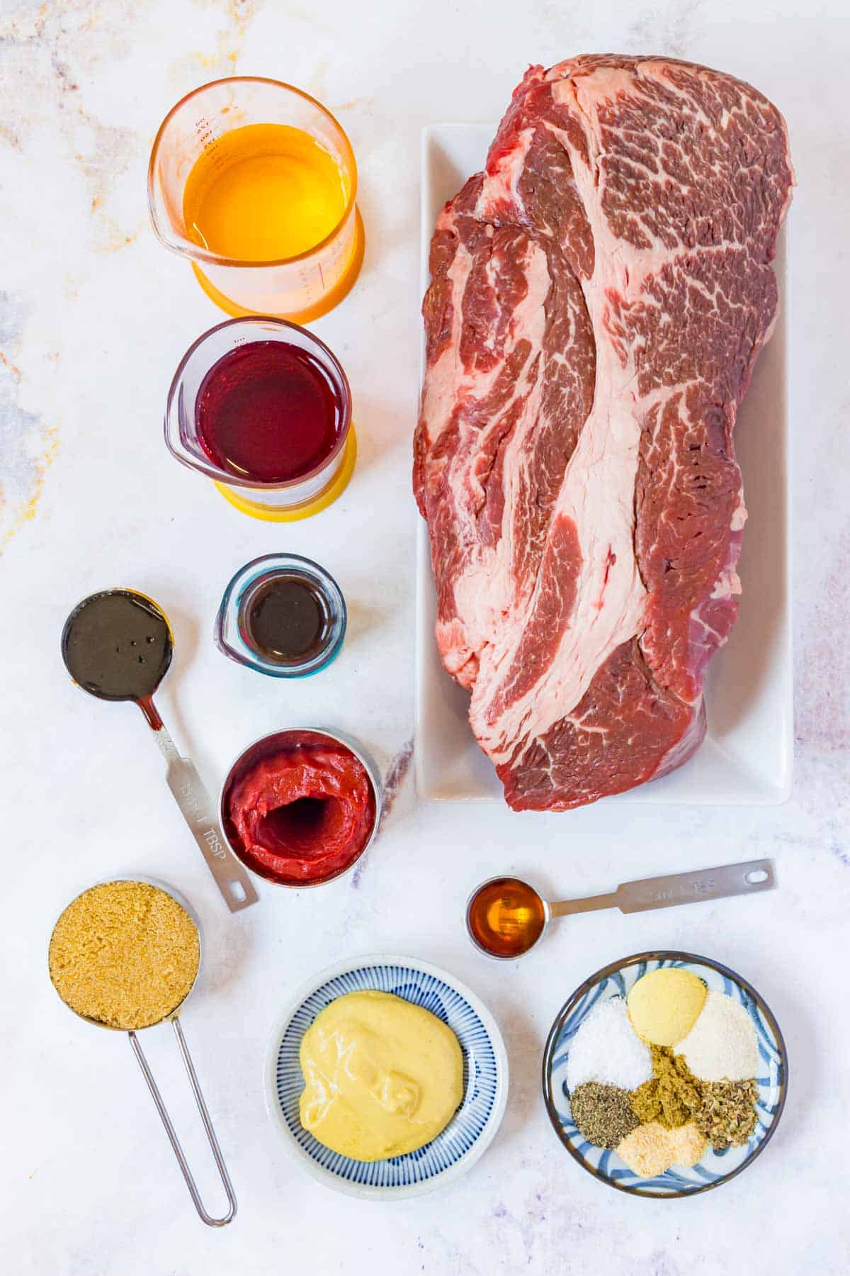 The ingredients for Crockpot BBQ beef.