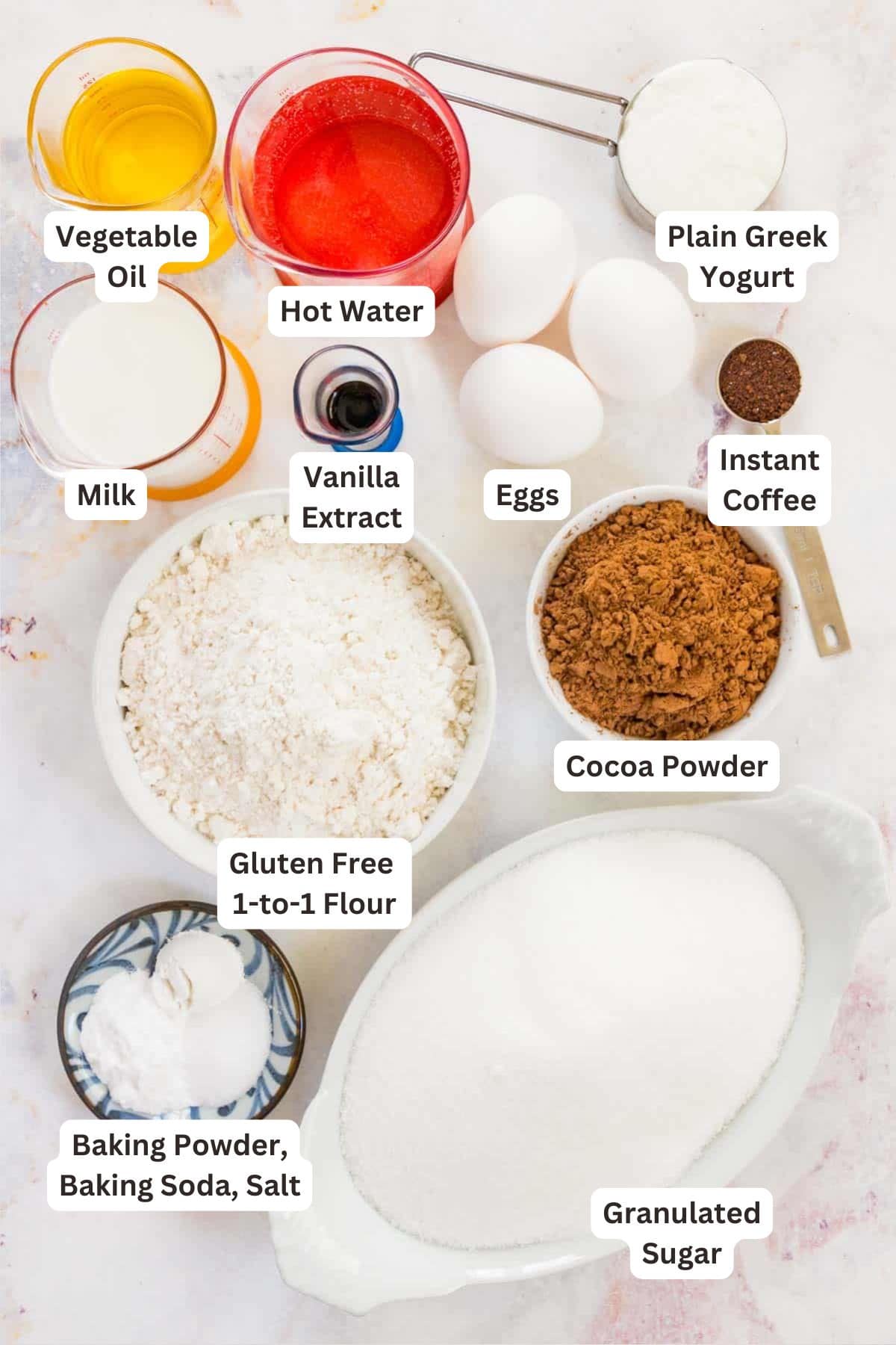 Ingredients for Gluten Free Chocolate Cake.