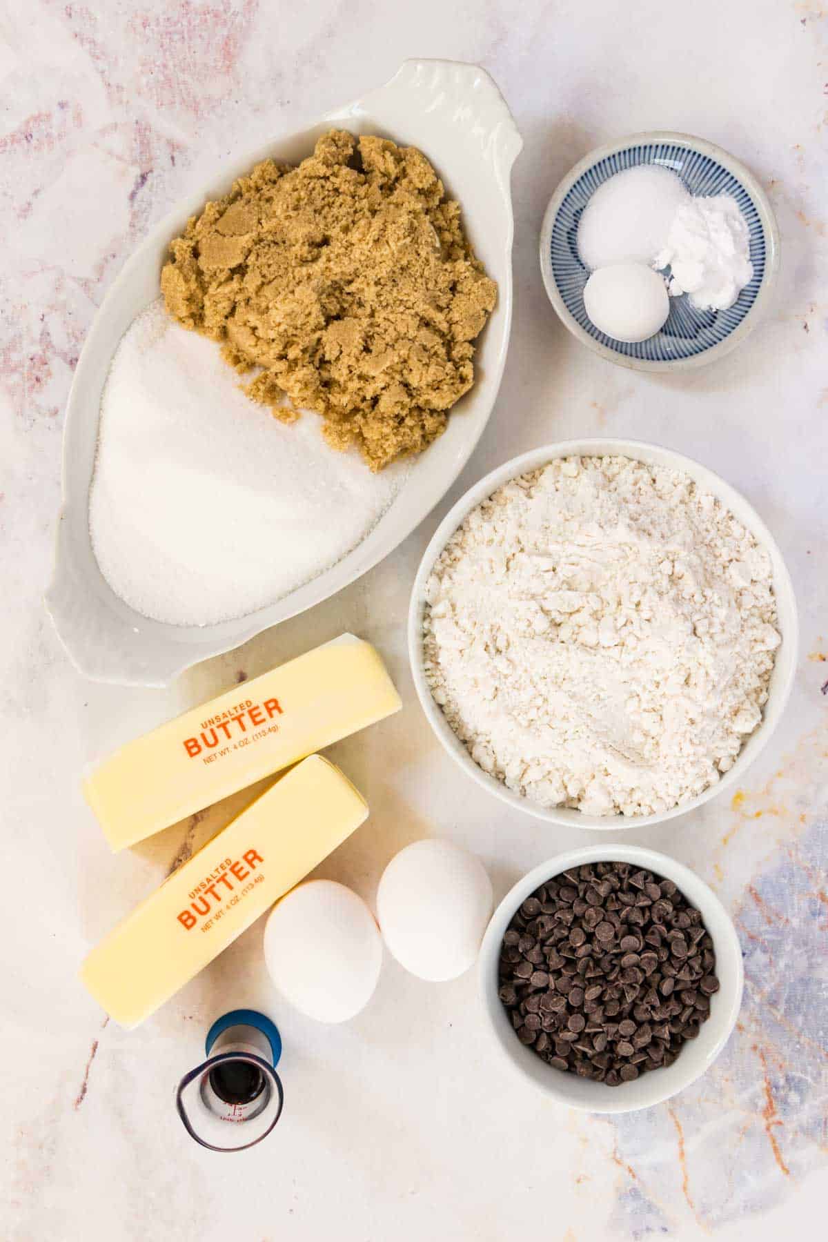 The ingredients for gluten free chocolate chip cookie cups.