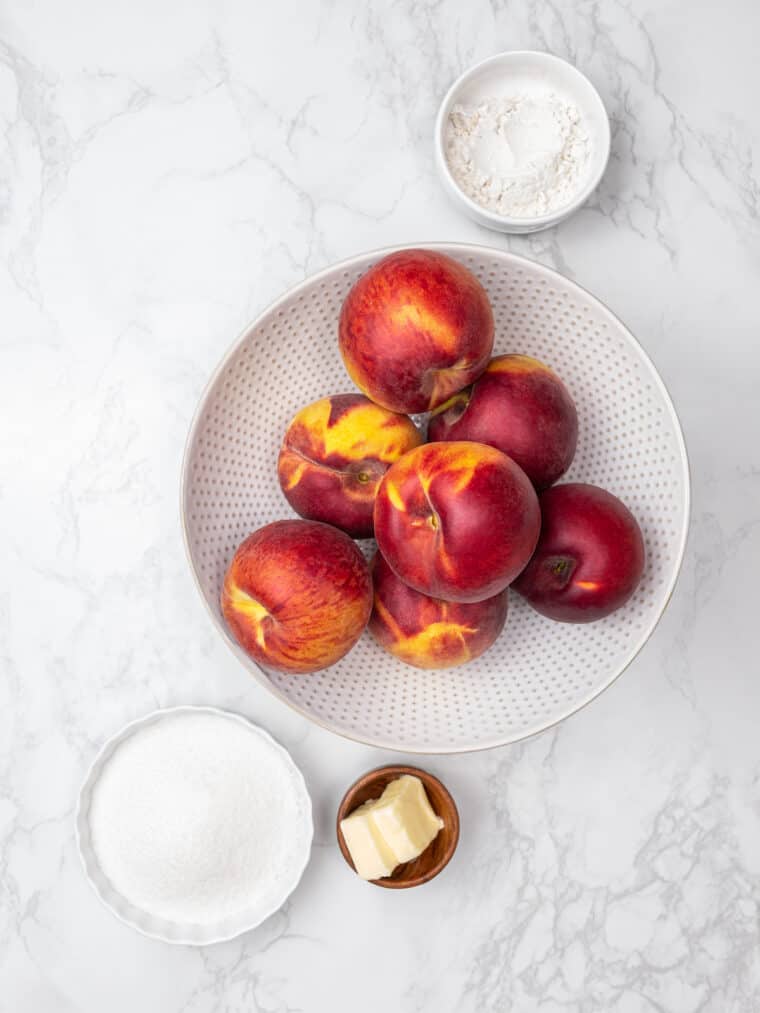 The ingredients for the gluten free peach filling.