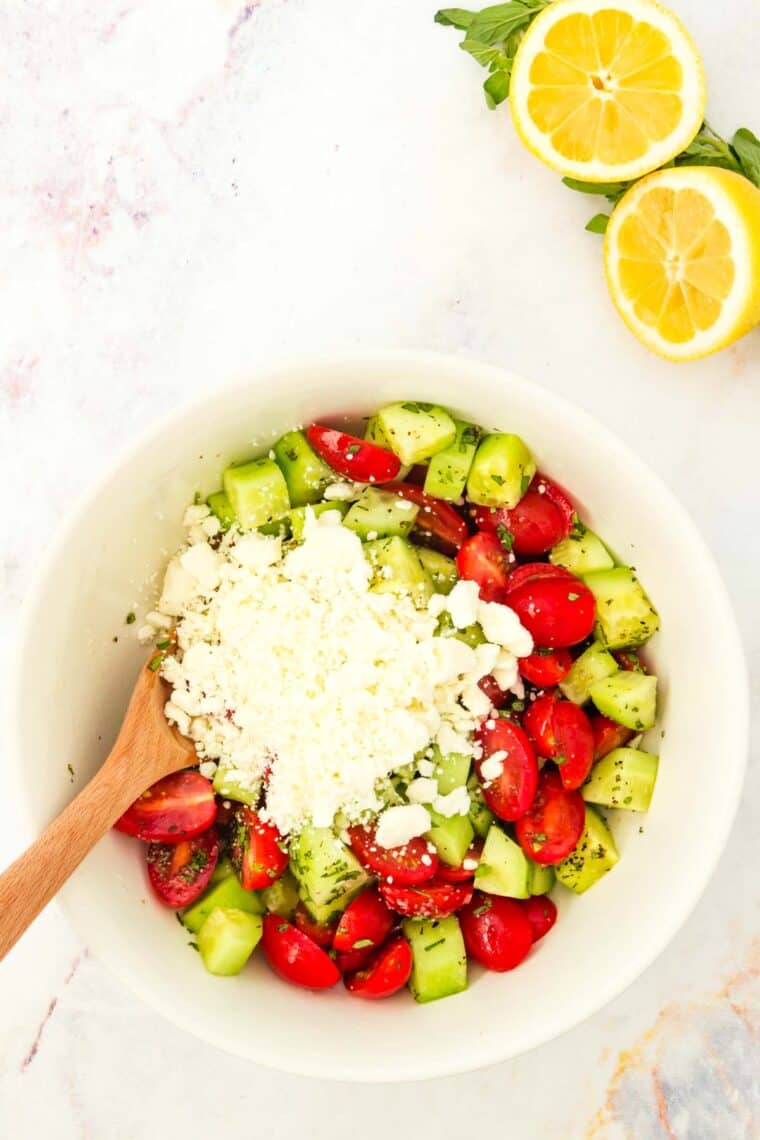 Cucumber Tomato Feta Salad Cupcakes & Kale Chips