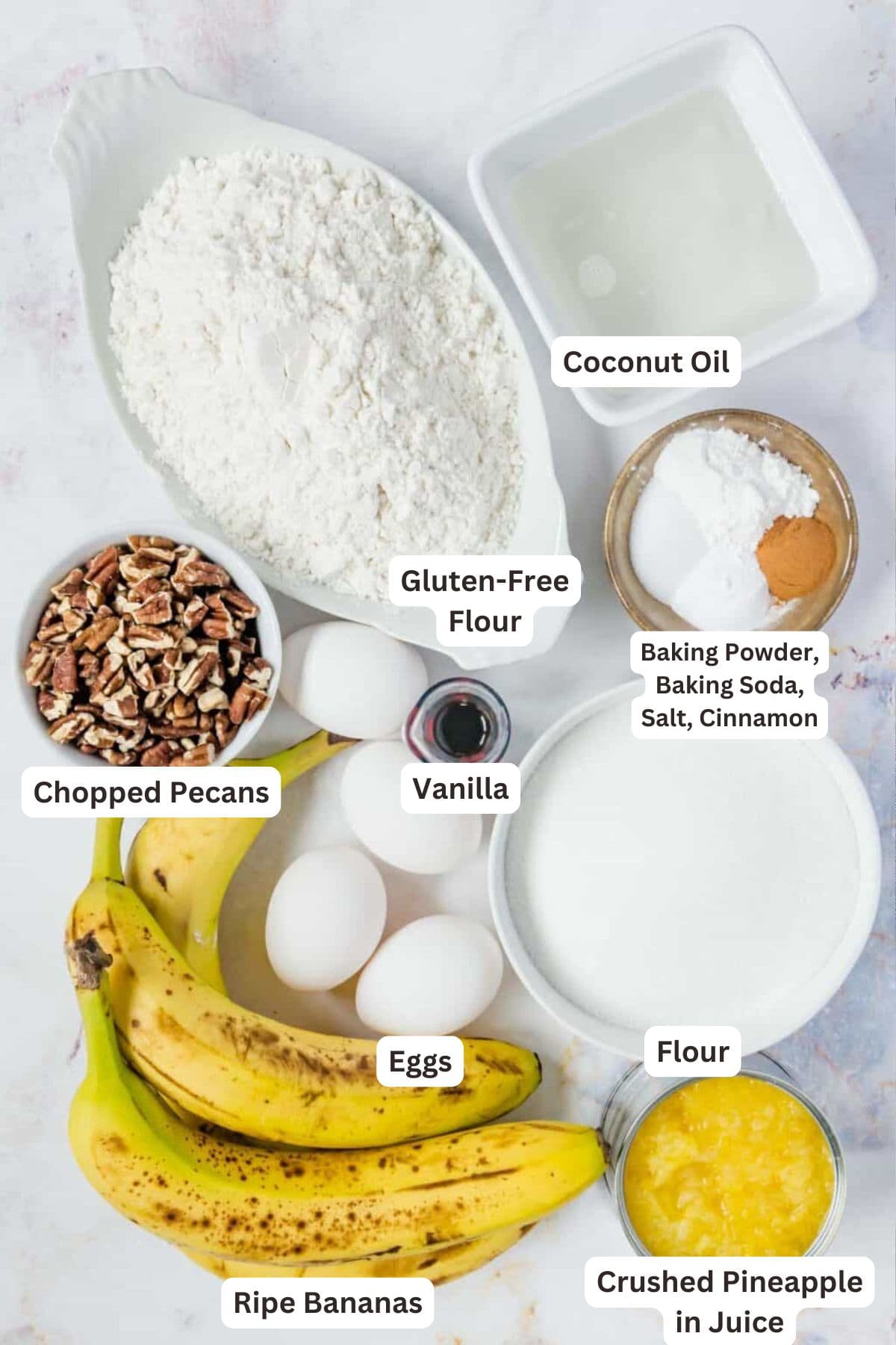 Ingredients for Gluten Free Hummingbird Cake.