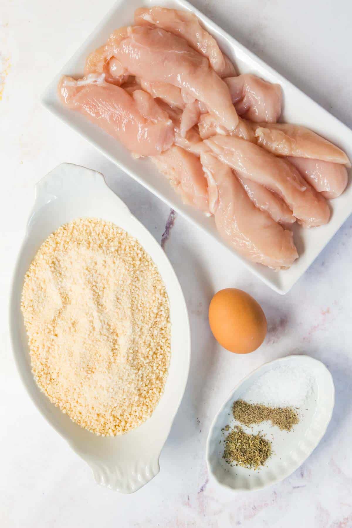 The ingredients for gluten-free baked chicken tenders.