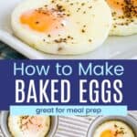 Baked eggs on plates and in a muffin pan.