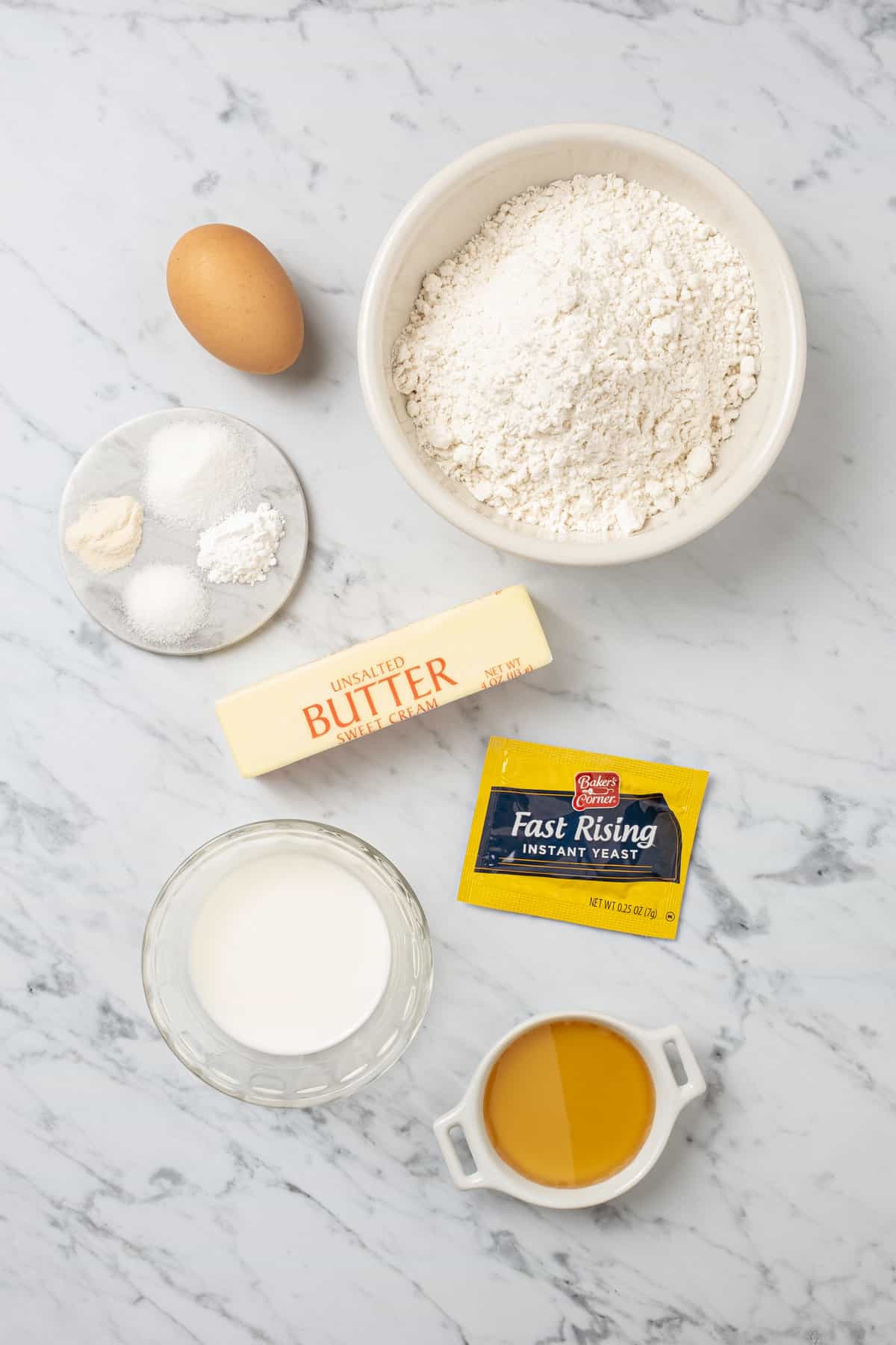 The ingredients for homemade gluten free crescent rolls.