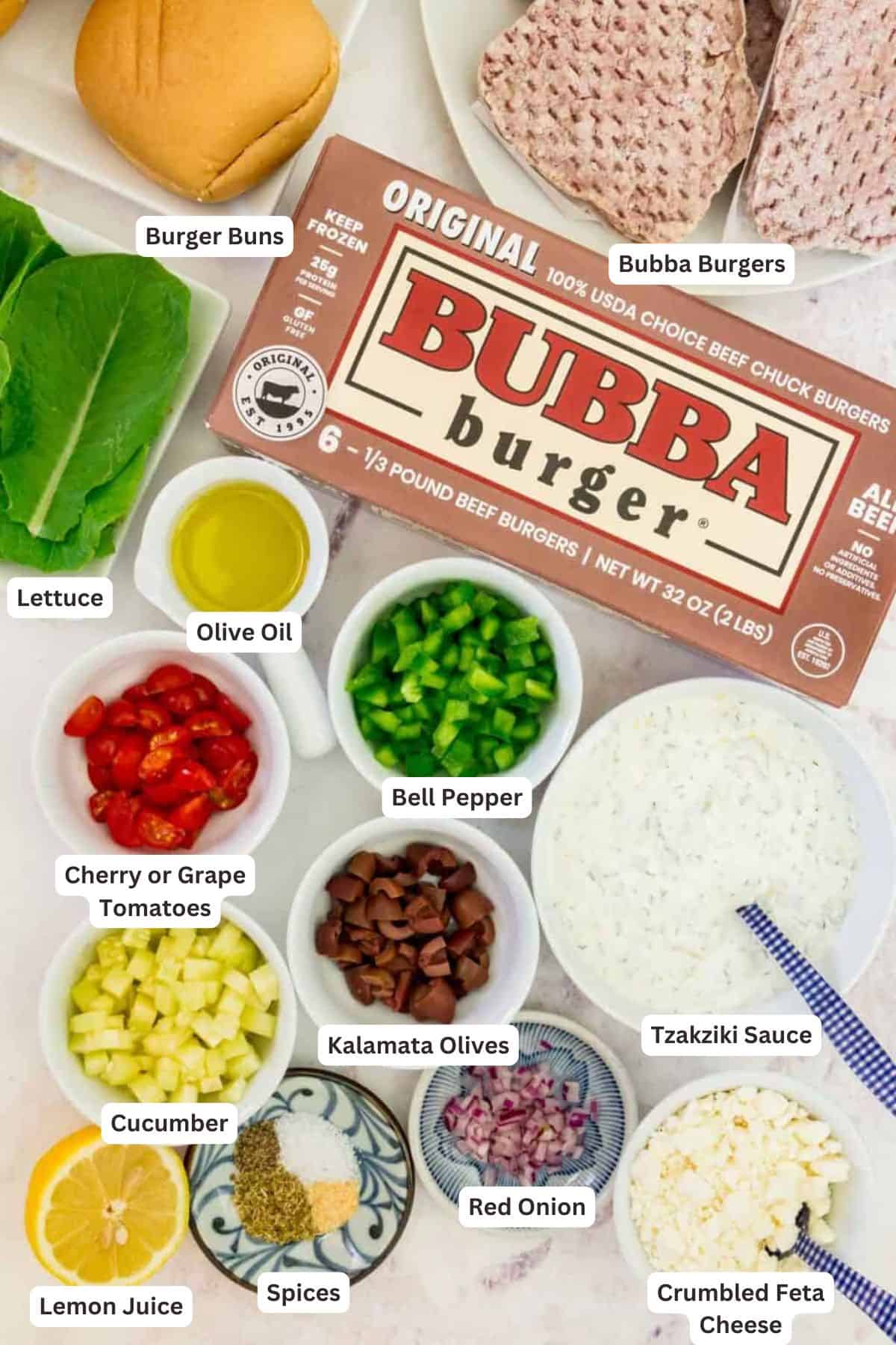 Ingredients for Greek Burgers.