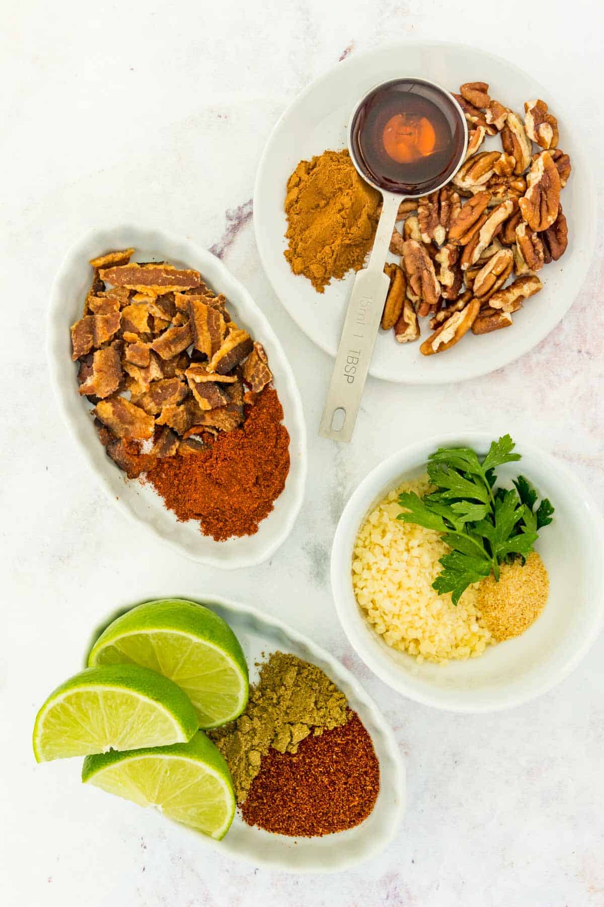 Assorted topping and seasoning ingredients for air fryer butternut squash.