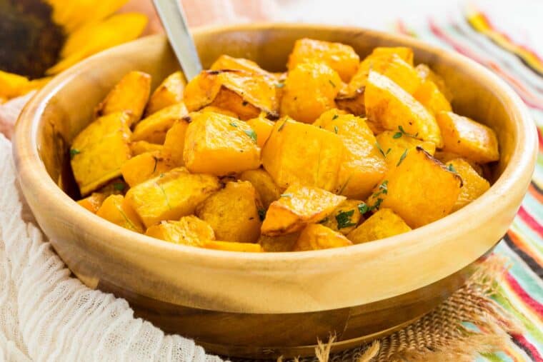 A bowl of air fryer butternut squash.