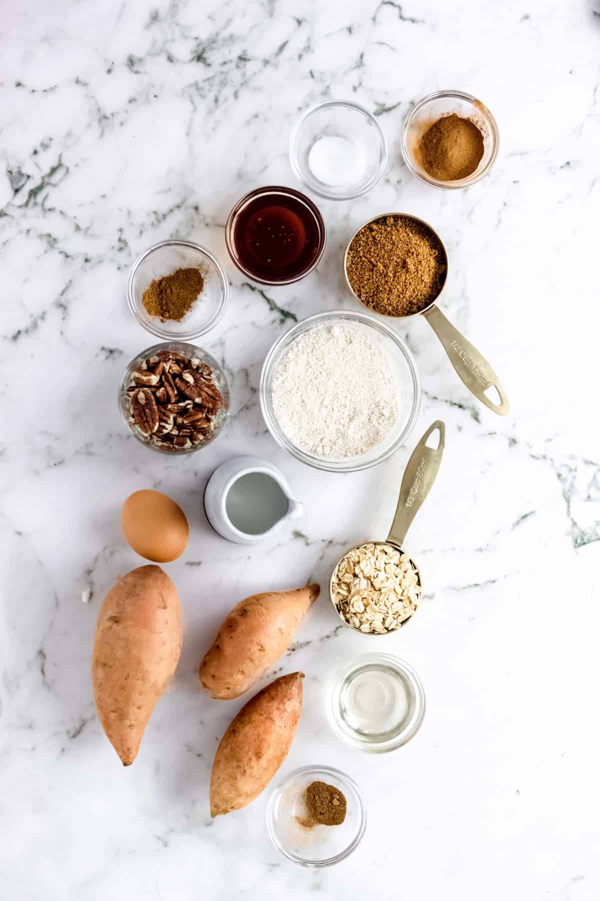 The ingredients for sweet potato casserole.