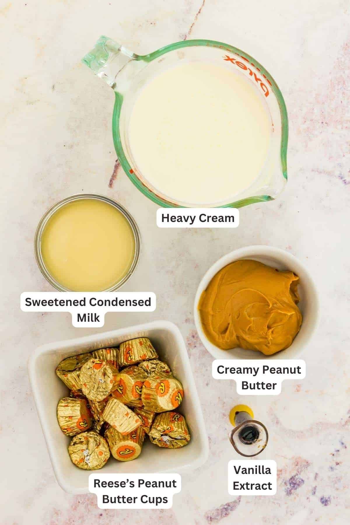 Ingredients for Reese’s Ice Cream Cake.