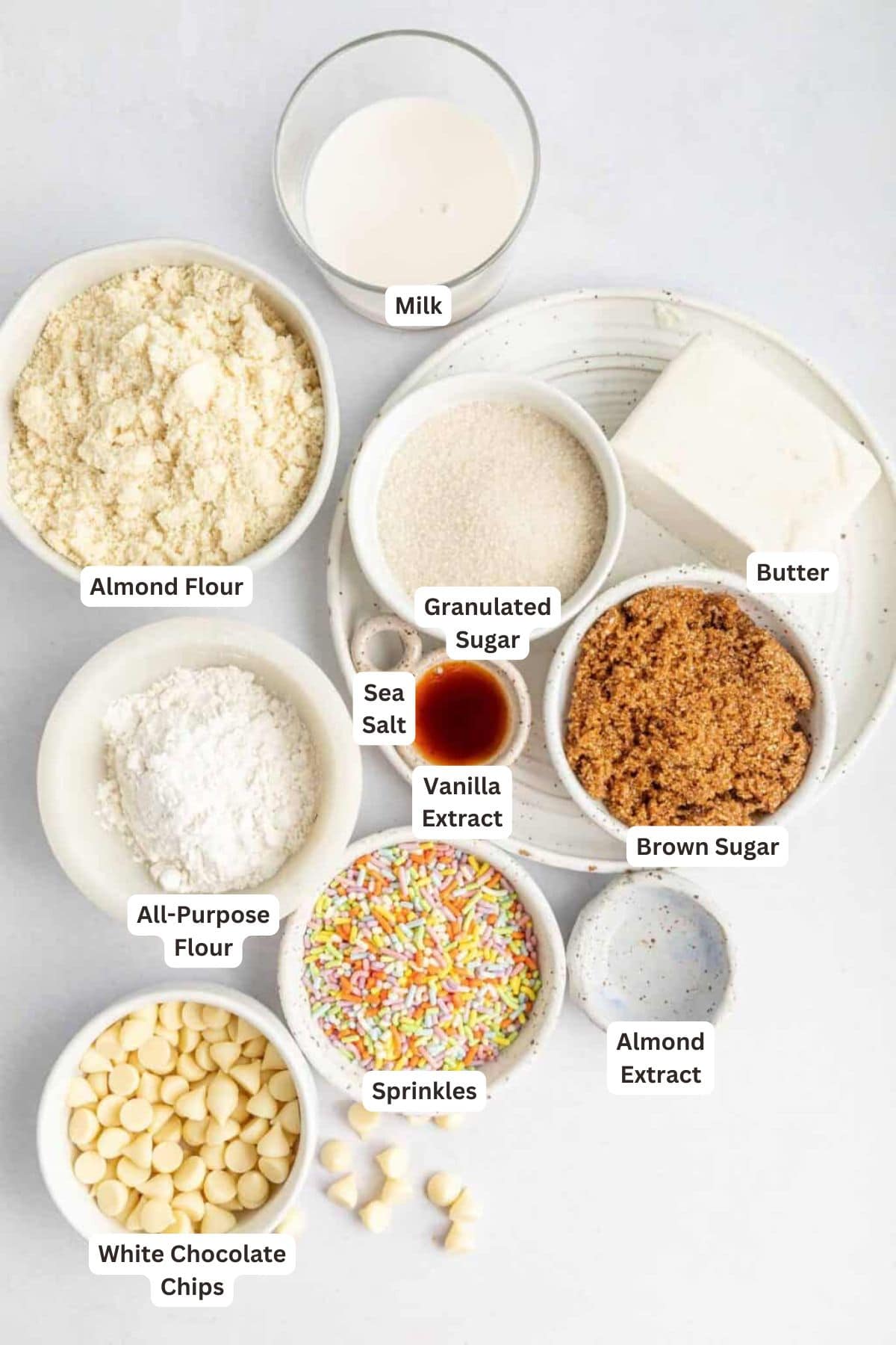 Ingredients for Gluten Free Birthday Cake Cookie Dough.
