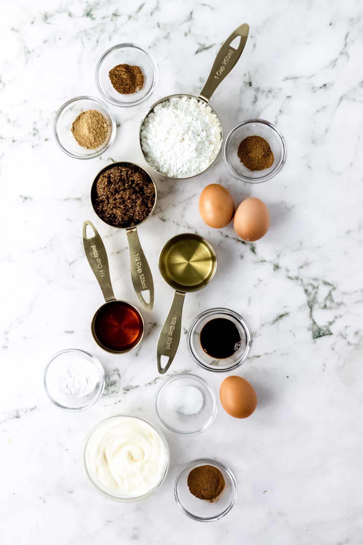 The ingredients for a homemade gluten-free gingerbread loaf.