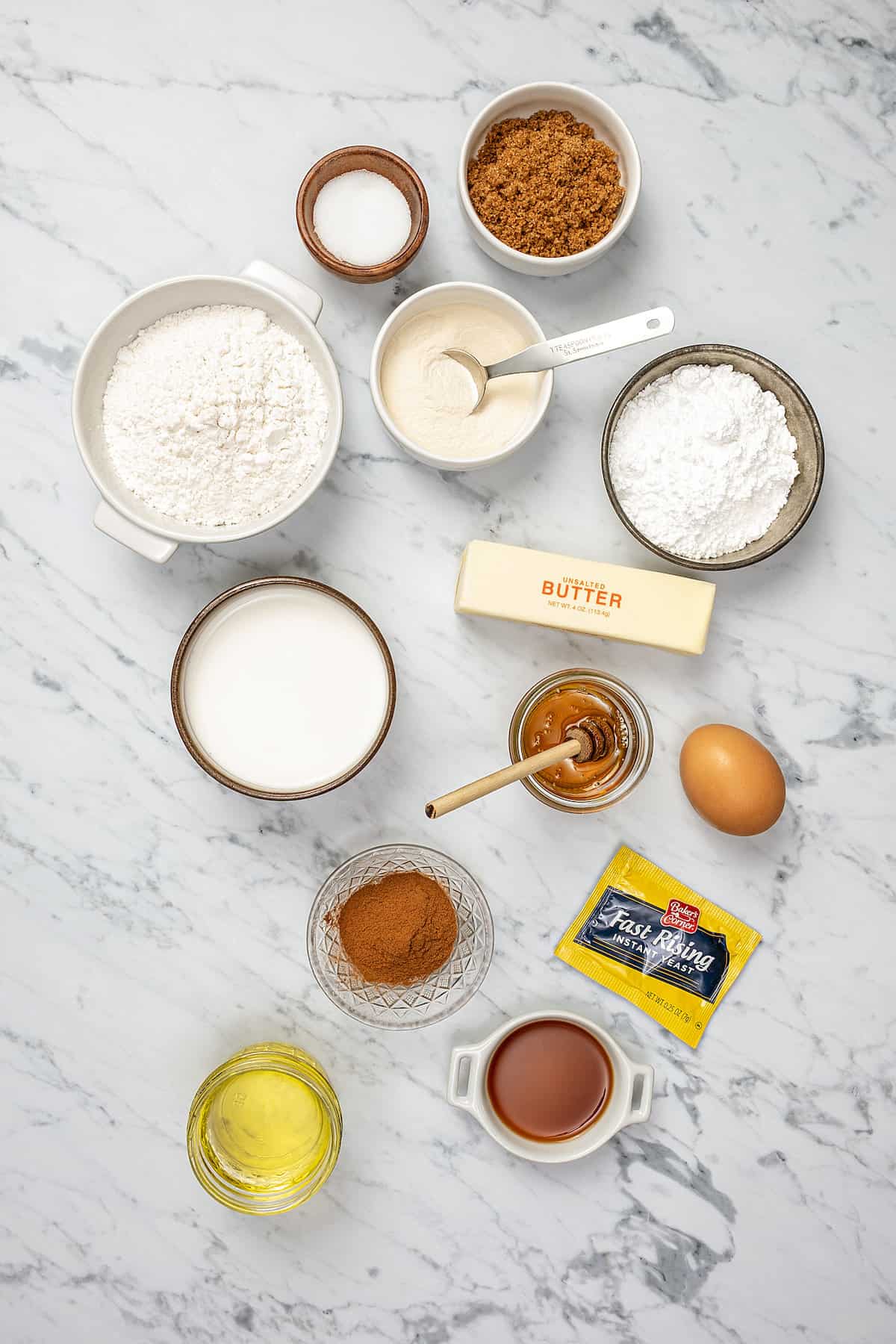 The ingredients for homemade gluten-free honey buns.