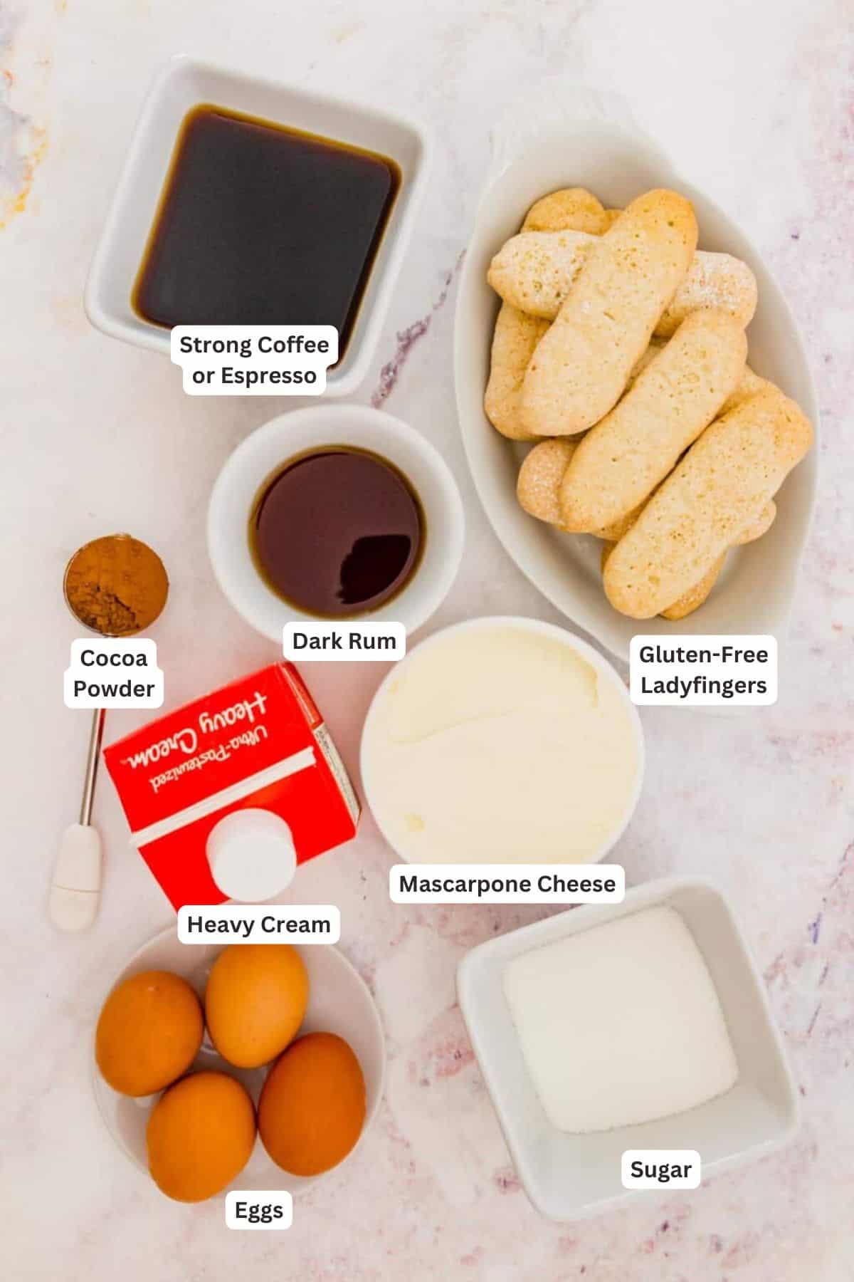 Ingredients for Gluten Free Tiramisu.