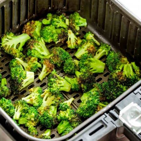 Broccoli inside the air fryer.