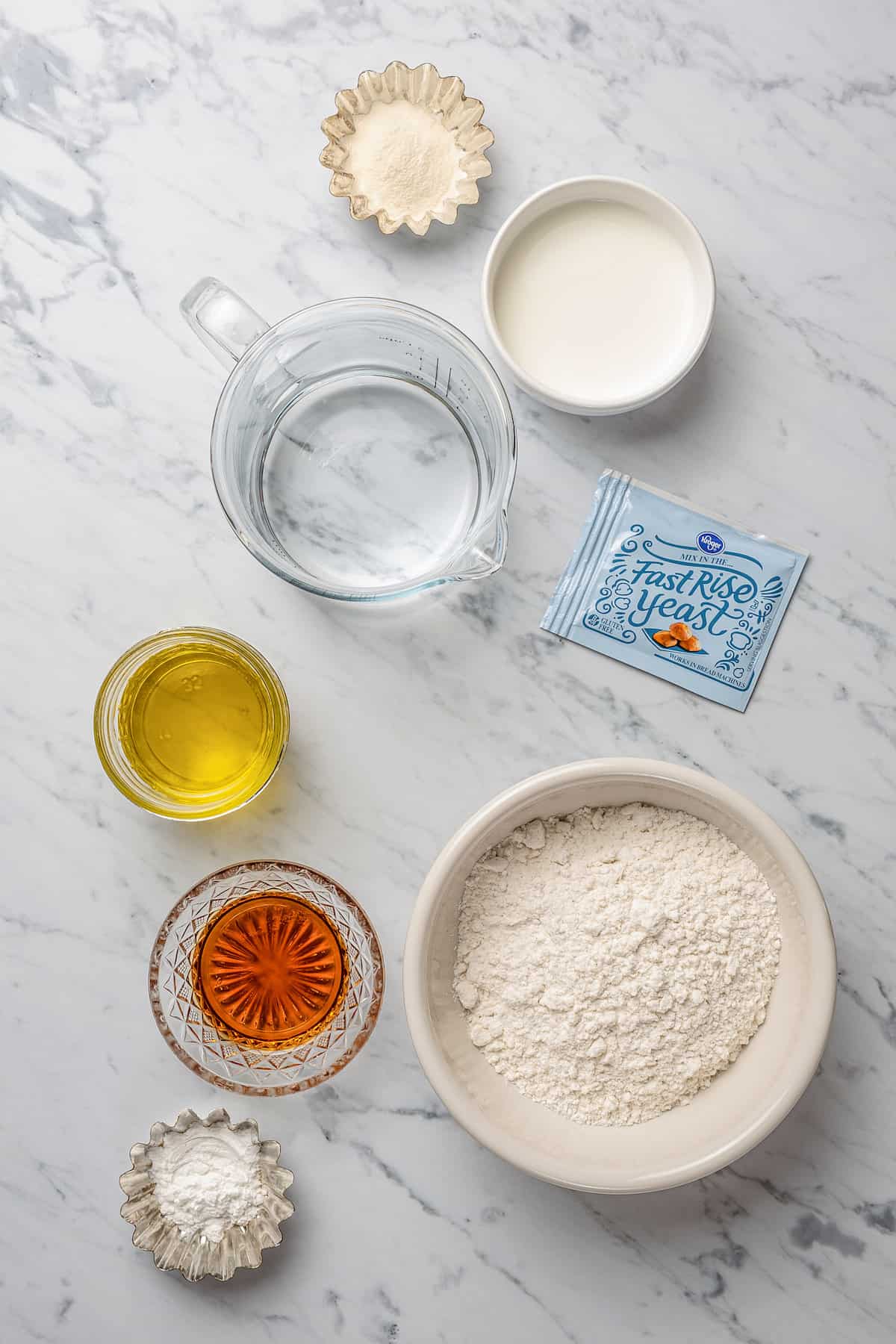 The ingredients for homemade gluten-free bao buns.