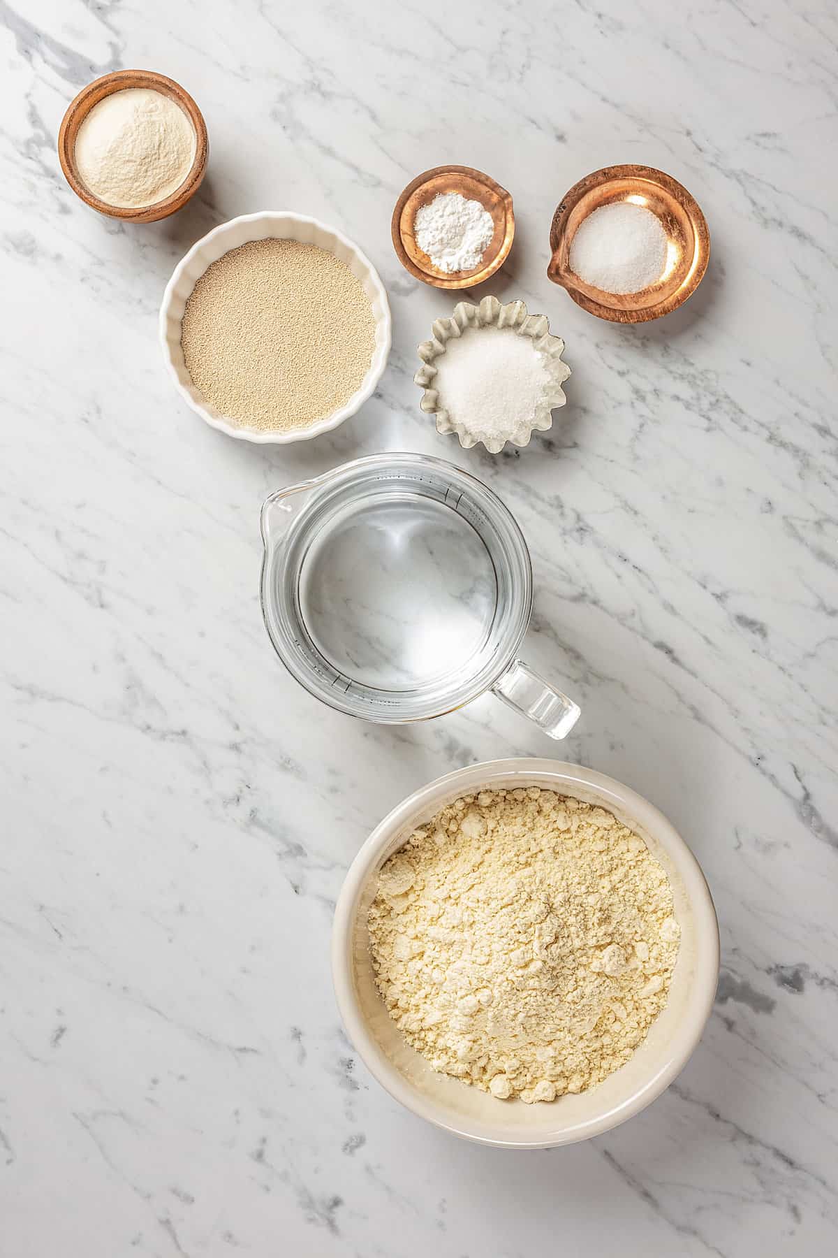 The ingredients for homemade gluten-free bread bowls.