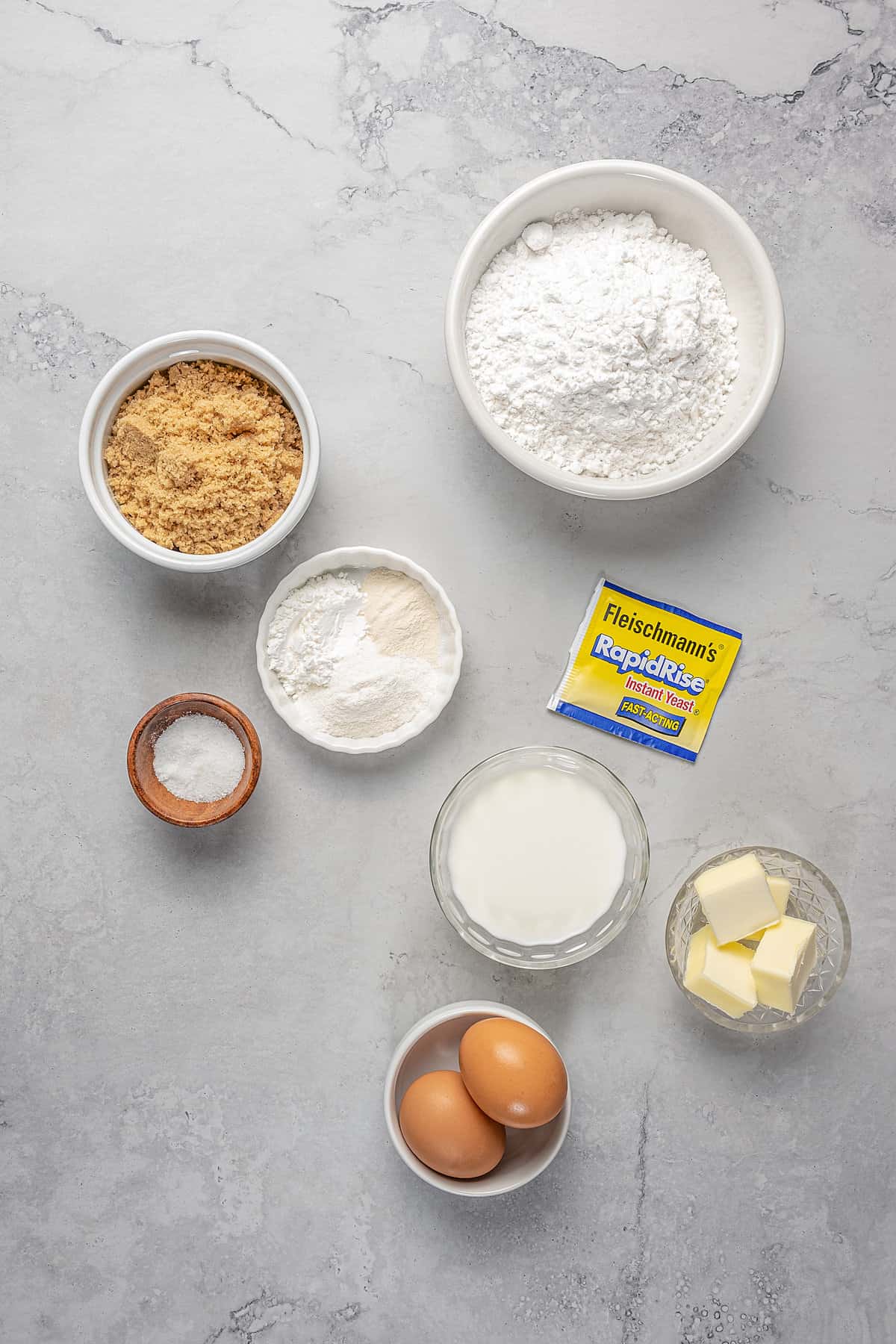 The ingredients for homemade gluten-free Hawaiian rolls.