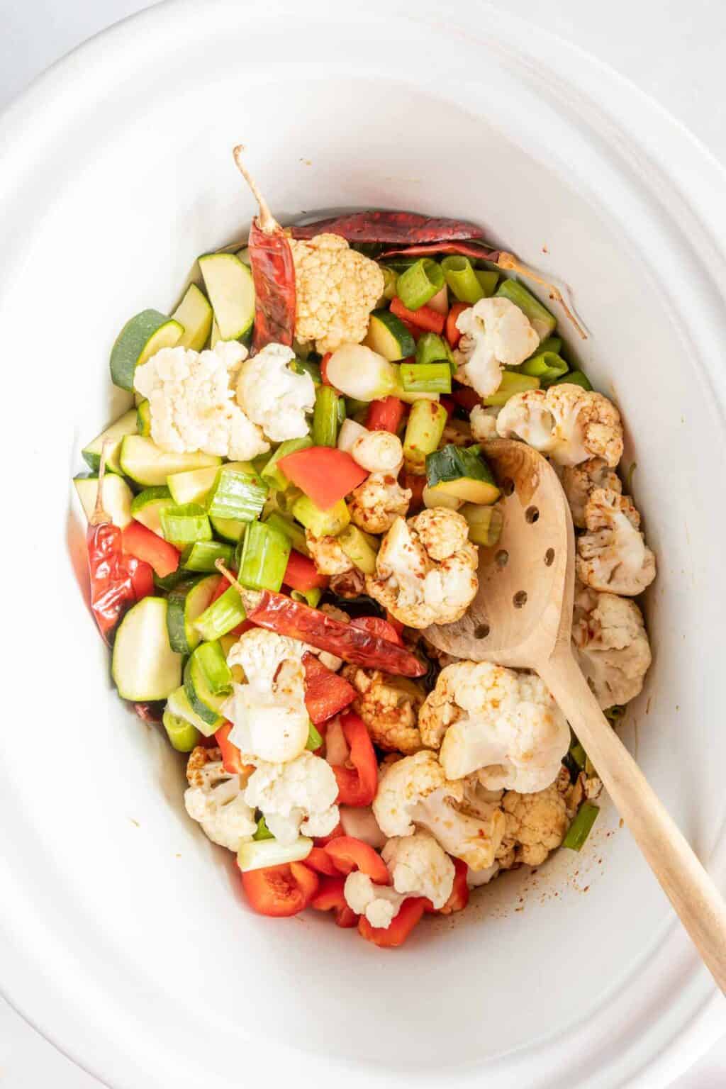 Slow Cooker Kung Pao Cauliflower Cupcakes & Kale Chips