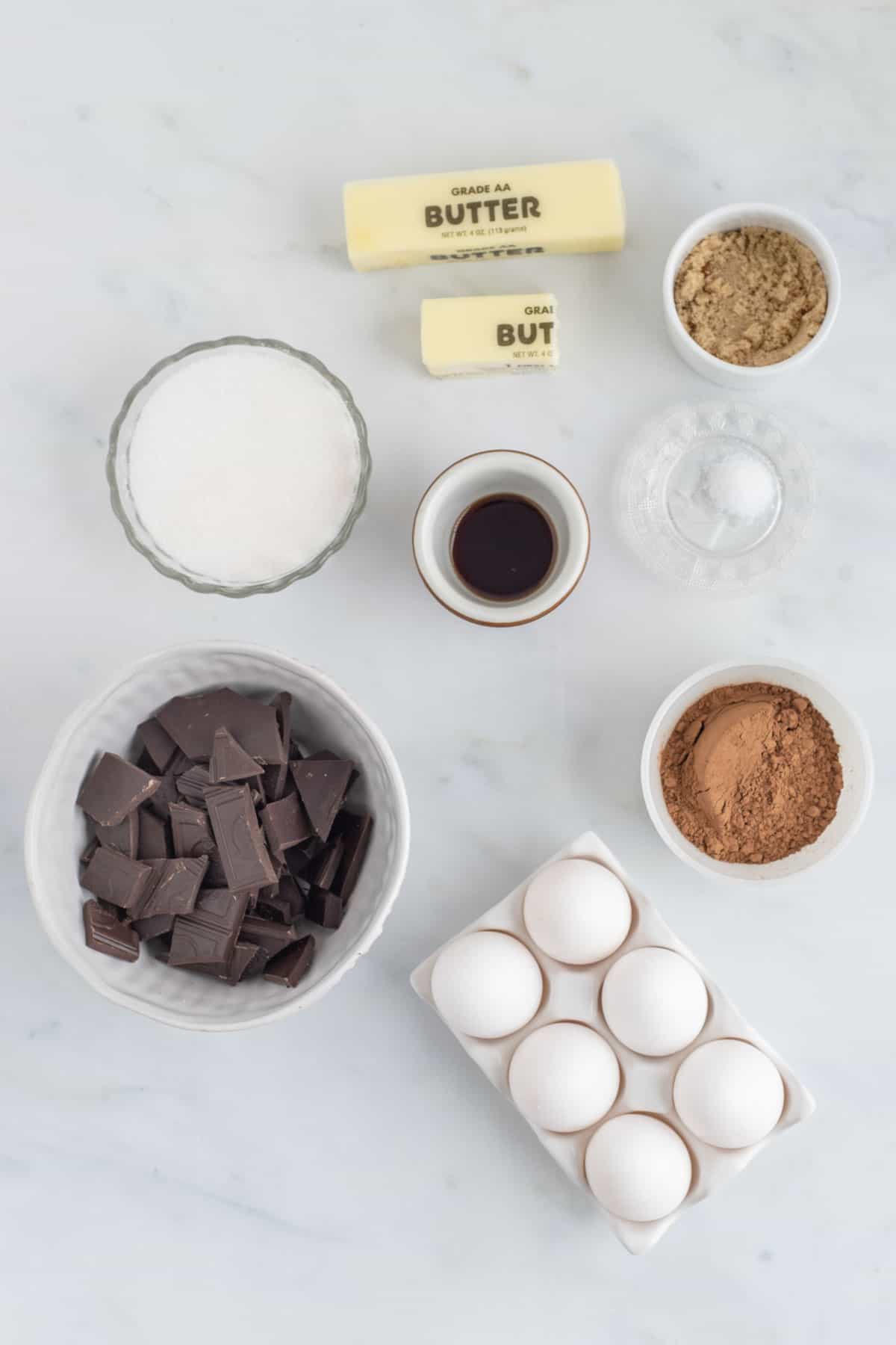 The ingredients for a flourless chocolate torte.