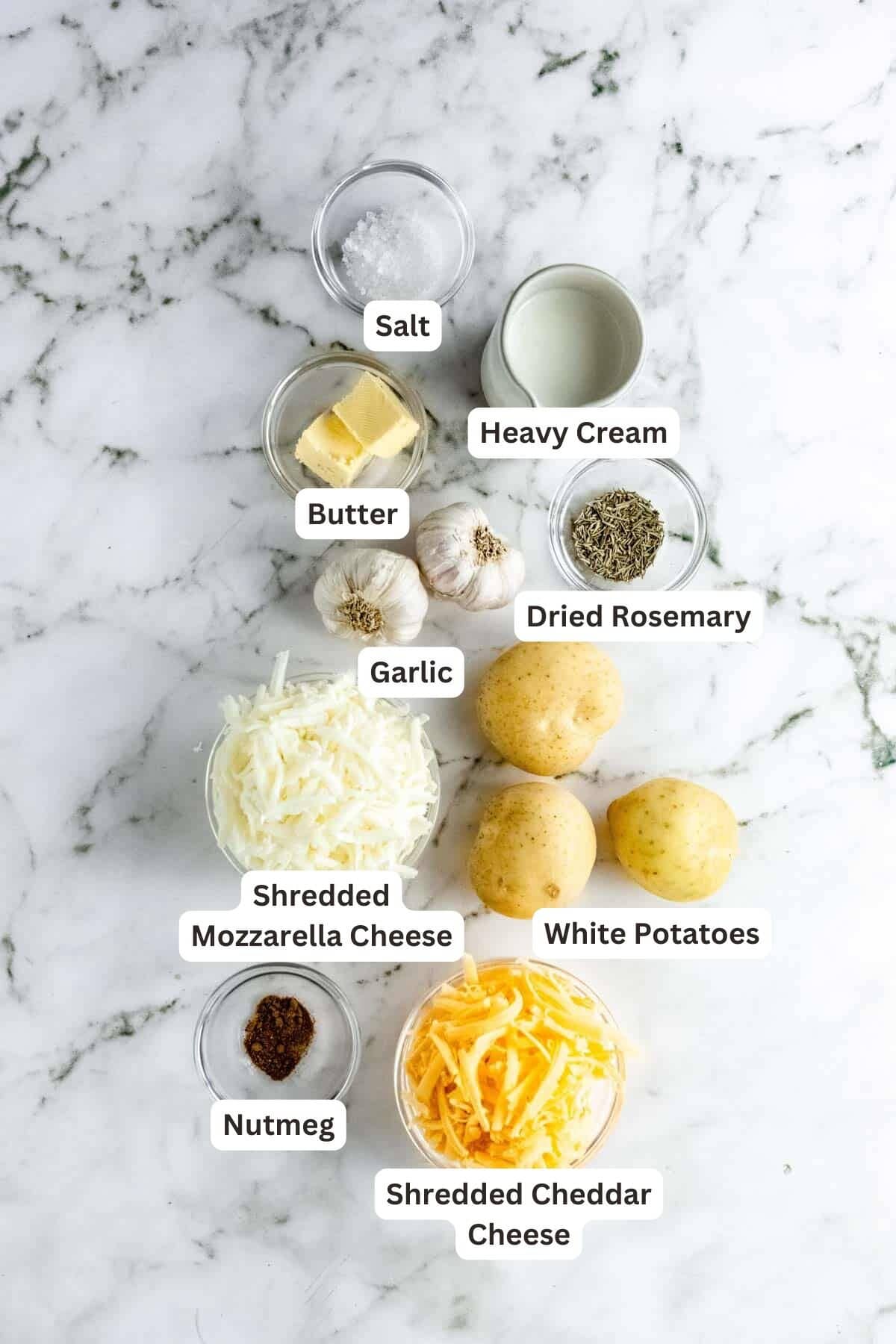 Ingredients for Cheesy Scalloped Potatoes.