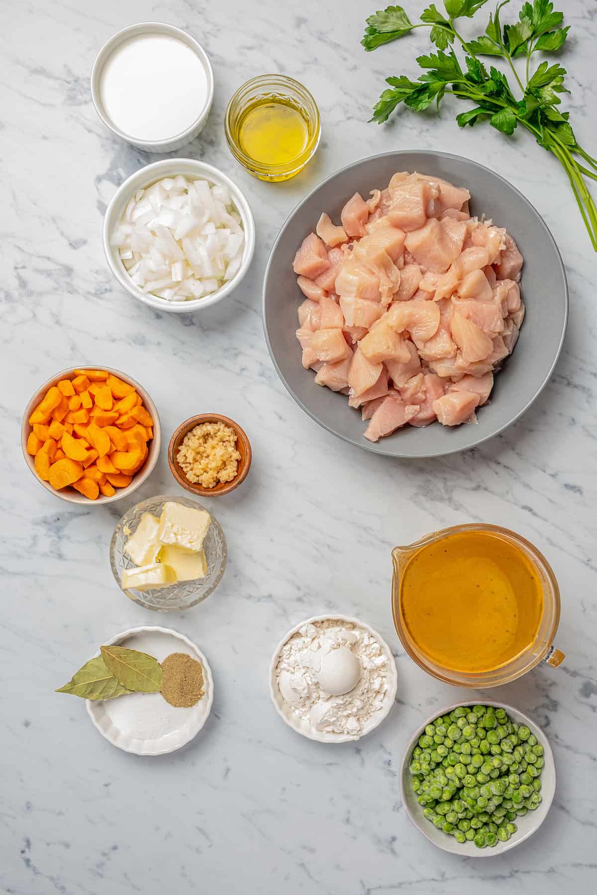 The ingredients for gluten-free chicken and dumpling soup.