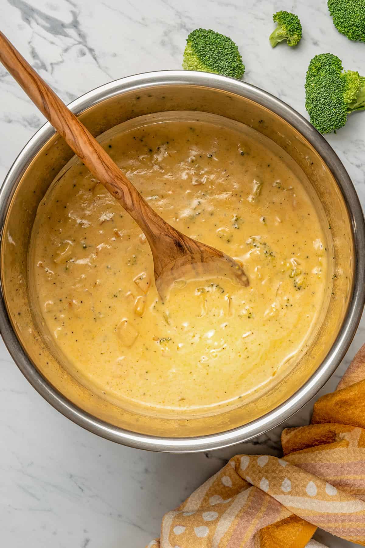 Finished broccoli cheese soup inside the Instant Pot.