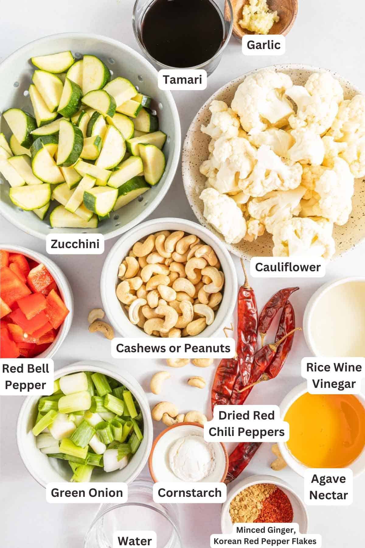 This sweet and spicy Kung Pao Cauliflower is so easy to make in a crock pot! Gluten-free, vegan, and slow-cooked in homemade kung pao sauce. Ingredients for Slow Cooker Kung Pao Cauliflower.