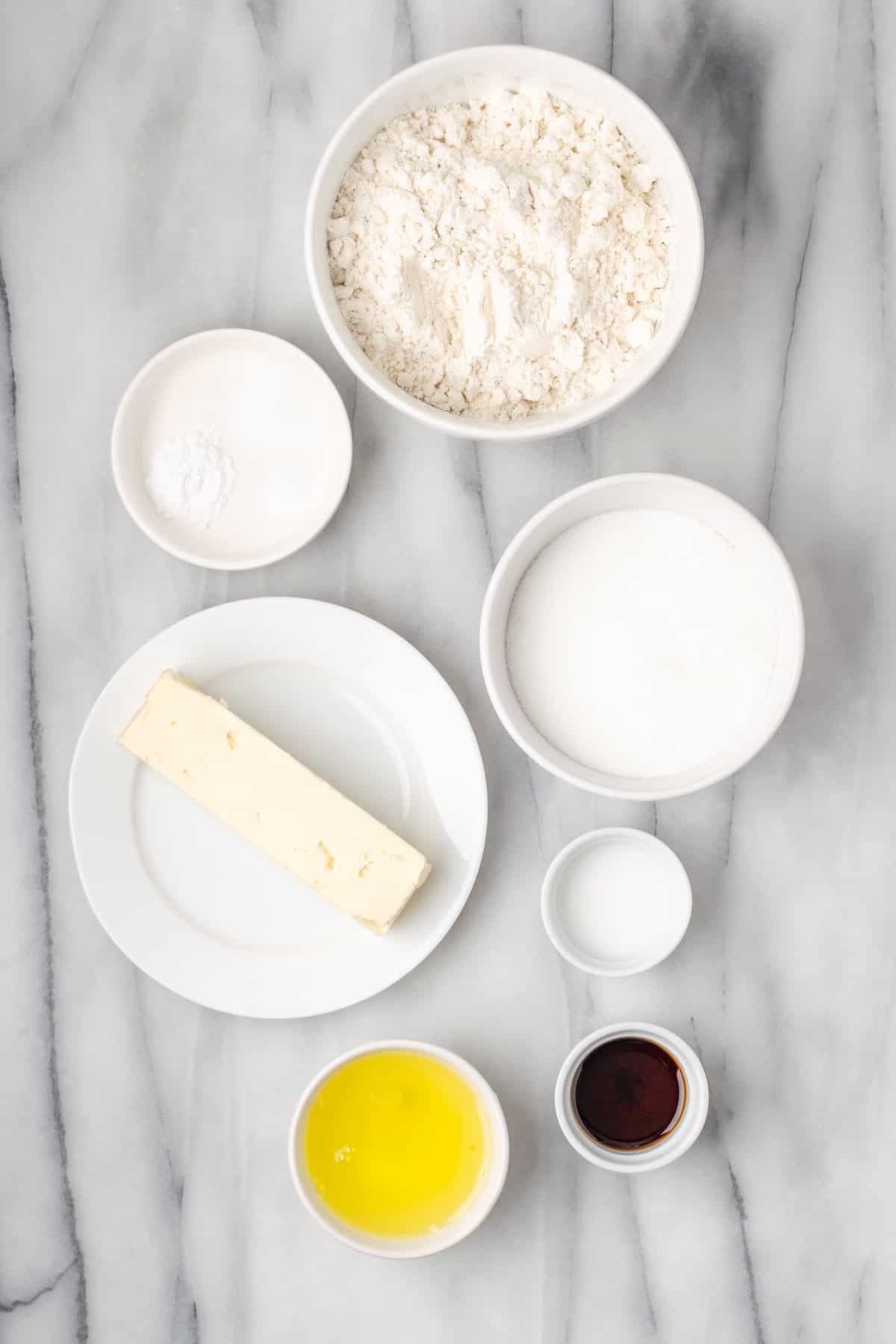 The ingredients for homemade gluten-free vanilla wafers.