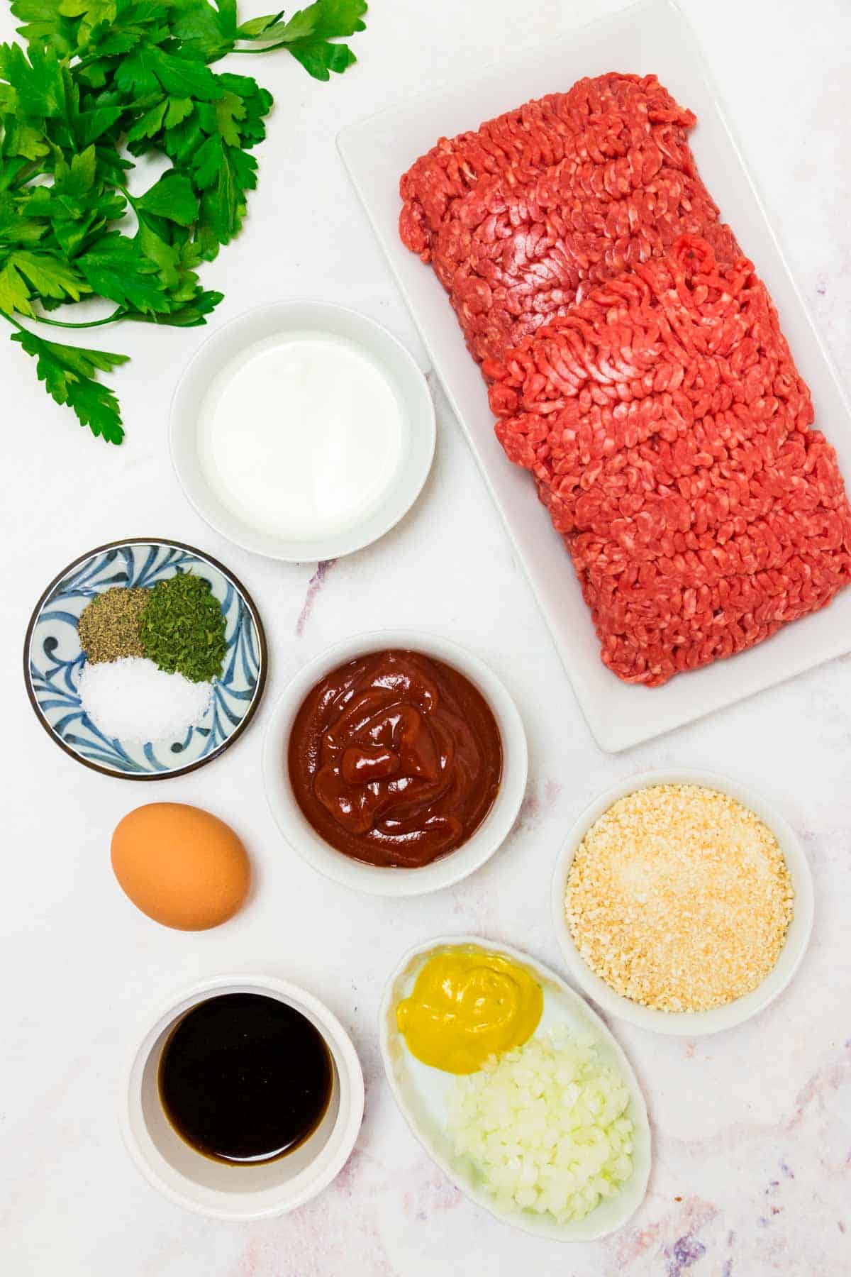 The ingredients for gluten-free classic meatloaf.