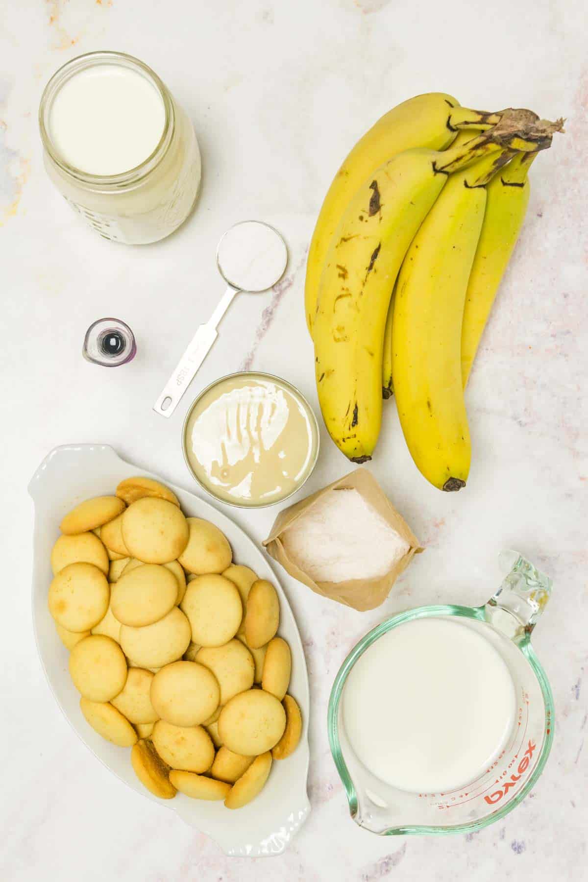 The ingredients for homemade gluten-free banana pudding.