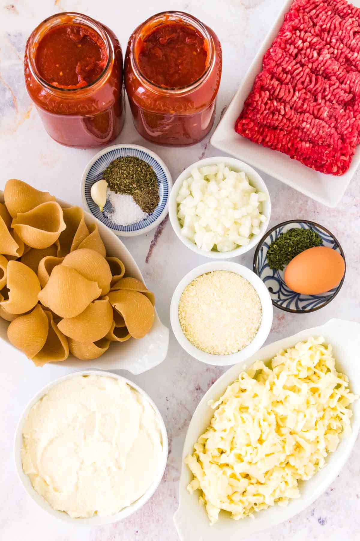 The ingredients for gluten-free stuffed shells.
