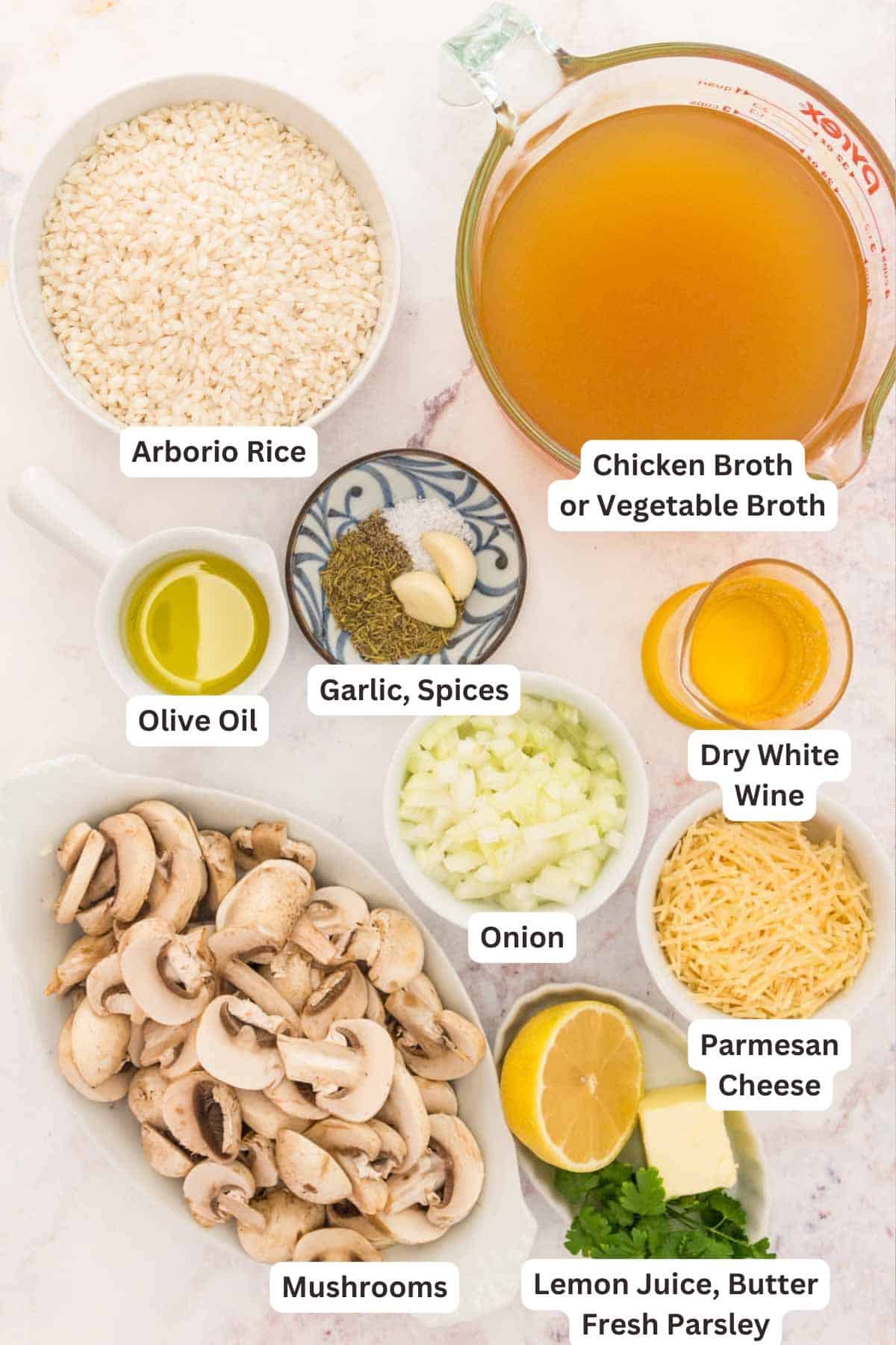 Ingredients for Instant Pot Mushroom Risotto.