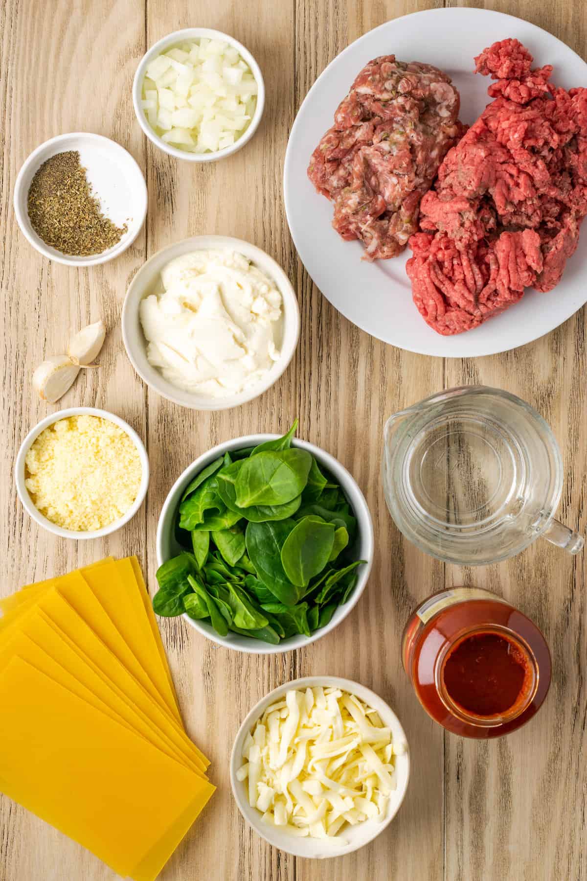 The ingredients for gluten free instant pot lasagna.