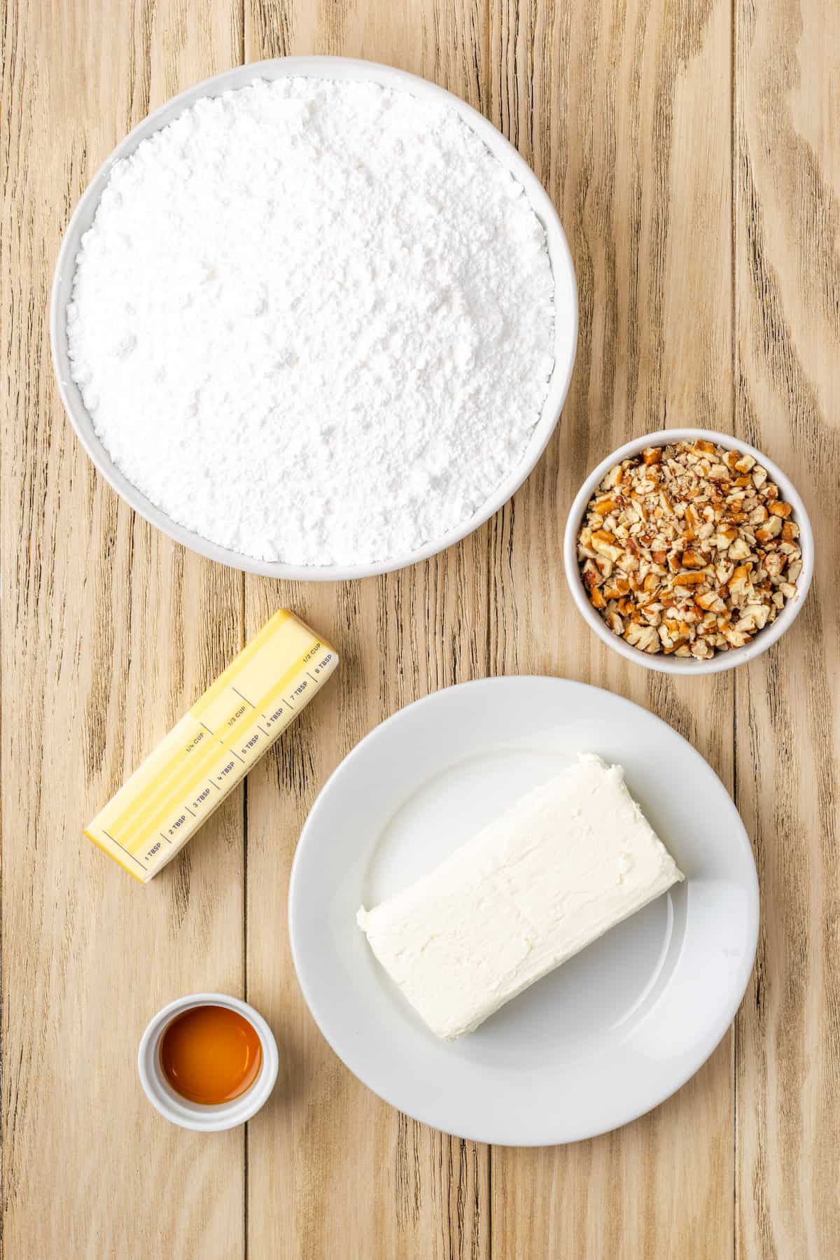 The ingredients for cream cheese frosting.